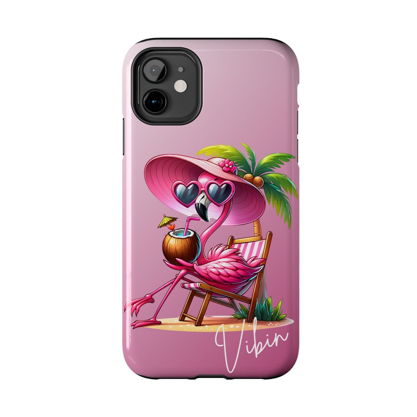 Pink flamingo summer aesthetics iPhone case. Compatible with iPhone models 11-16. Custom phone case for smartphones. design for Girls, Woman