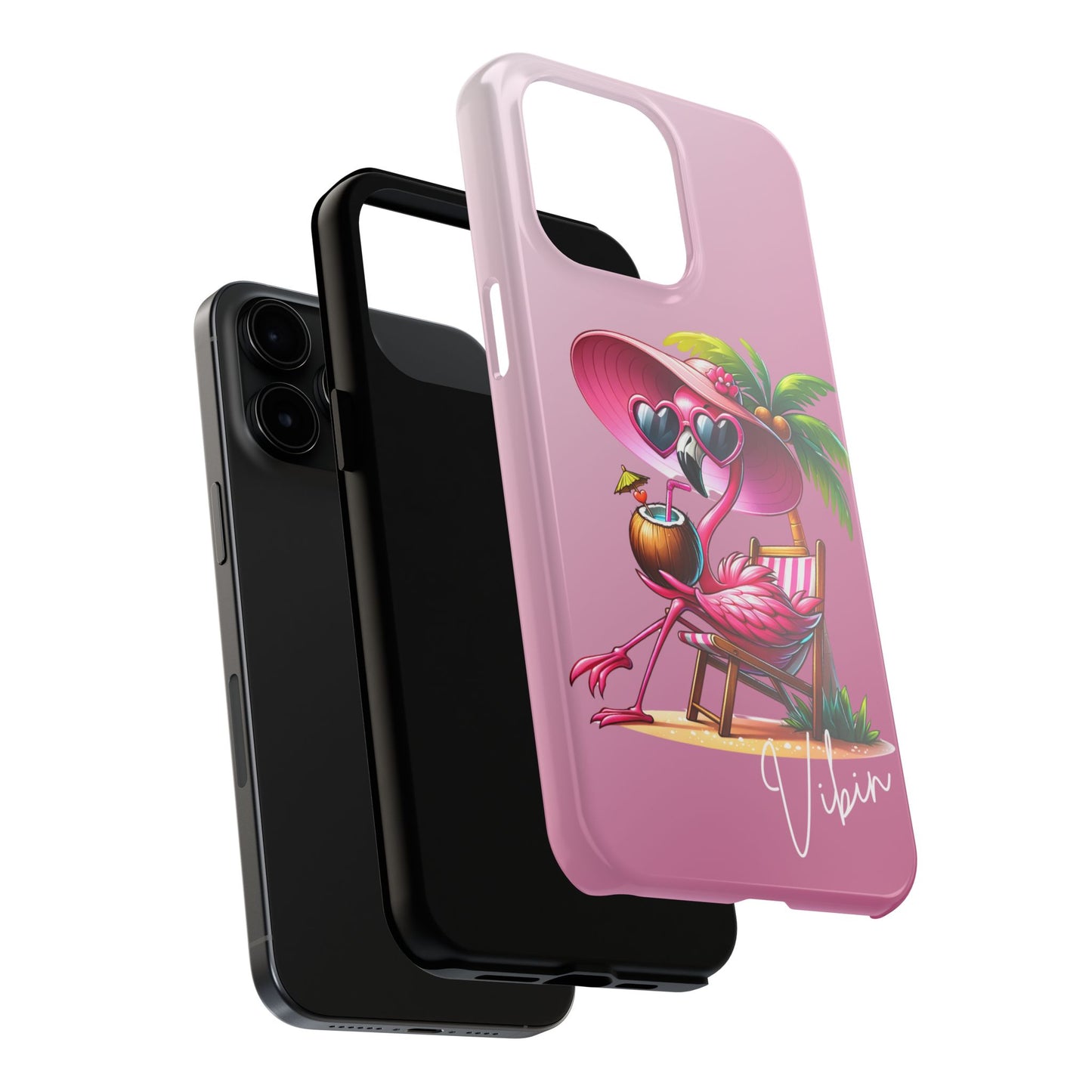 Pink flamingo summer aesthetics iPhone case. Compatible with iPhone models 11-16. Custom phone case for smartphones. design for Girls, Woman