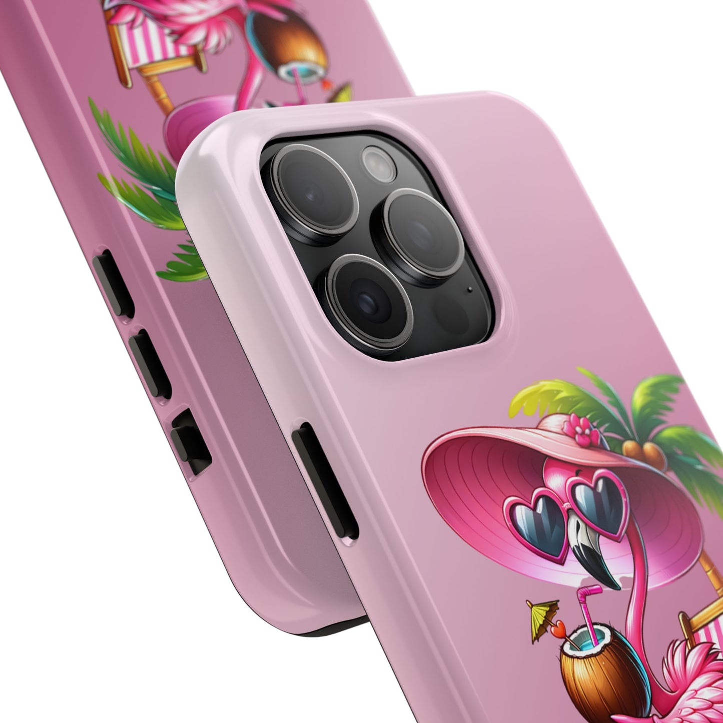 Pink flamingo summer aesthetics iPhone case. Compatible with iPhone models 11-16. Custom phone case for smartphones. design for Girls, Woman