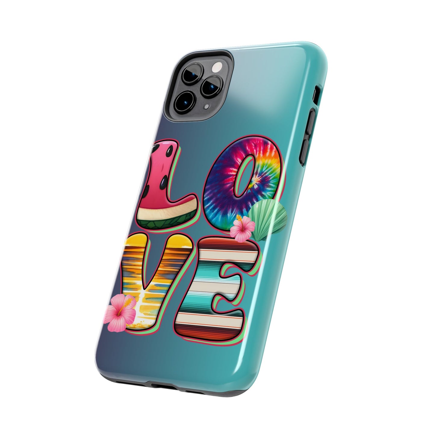 Boho style LOVE summer aesthetics iPhone case. Compatible with iPhone models 11-16 Custom phone case for smartphones. design for Girls, Woman