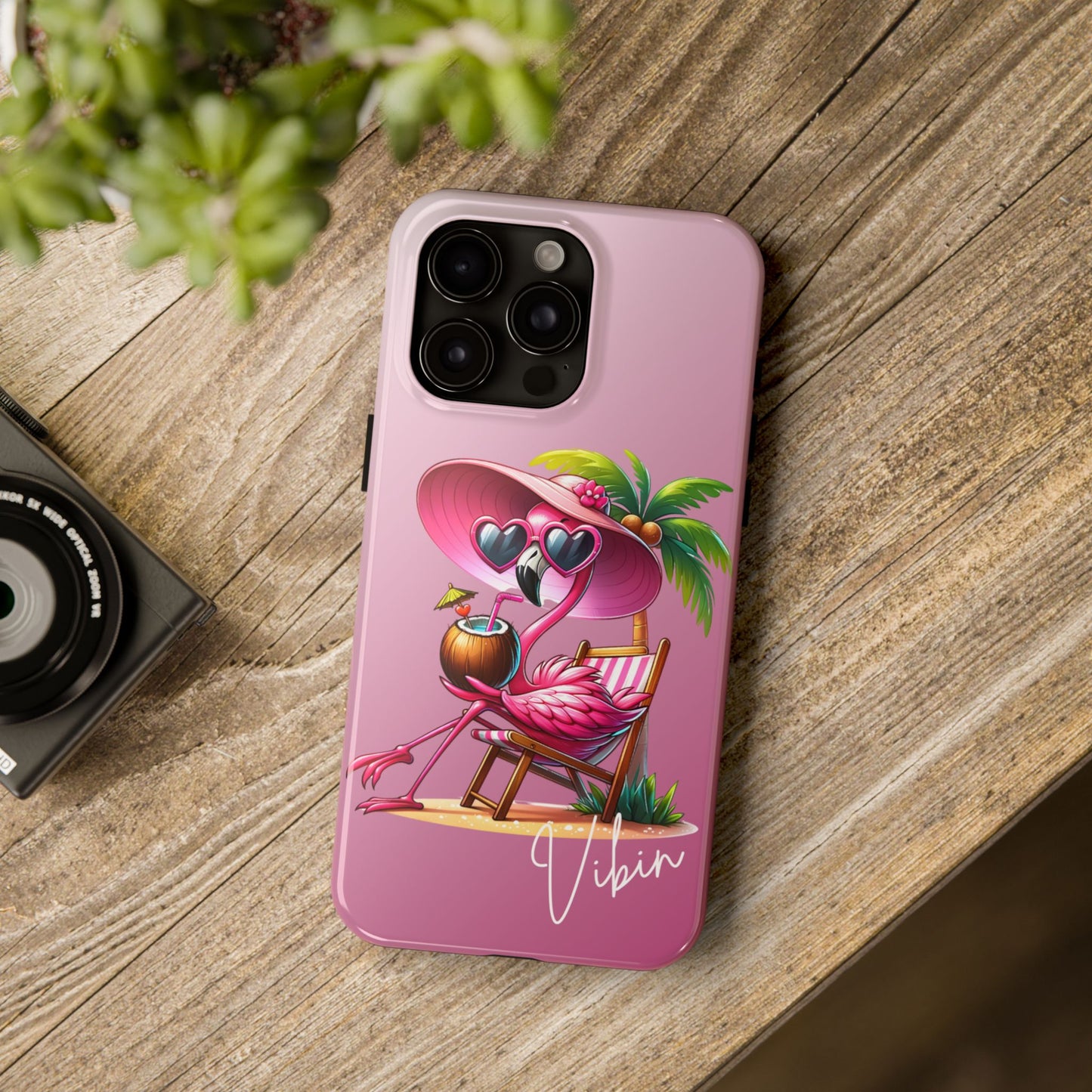 Pink flamingo summer aesthetics iPhone case. Compatible with iPhone models 11-16. Custom phone case for smartphones. design for Girls, Woman