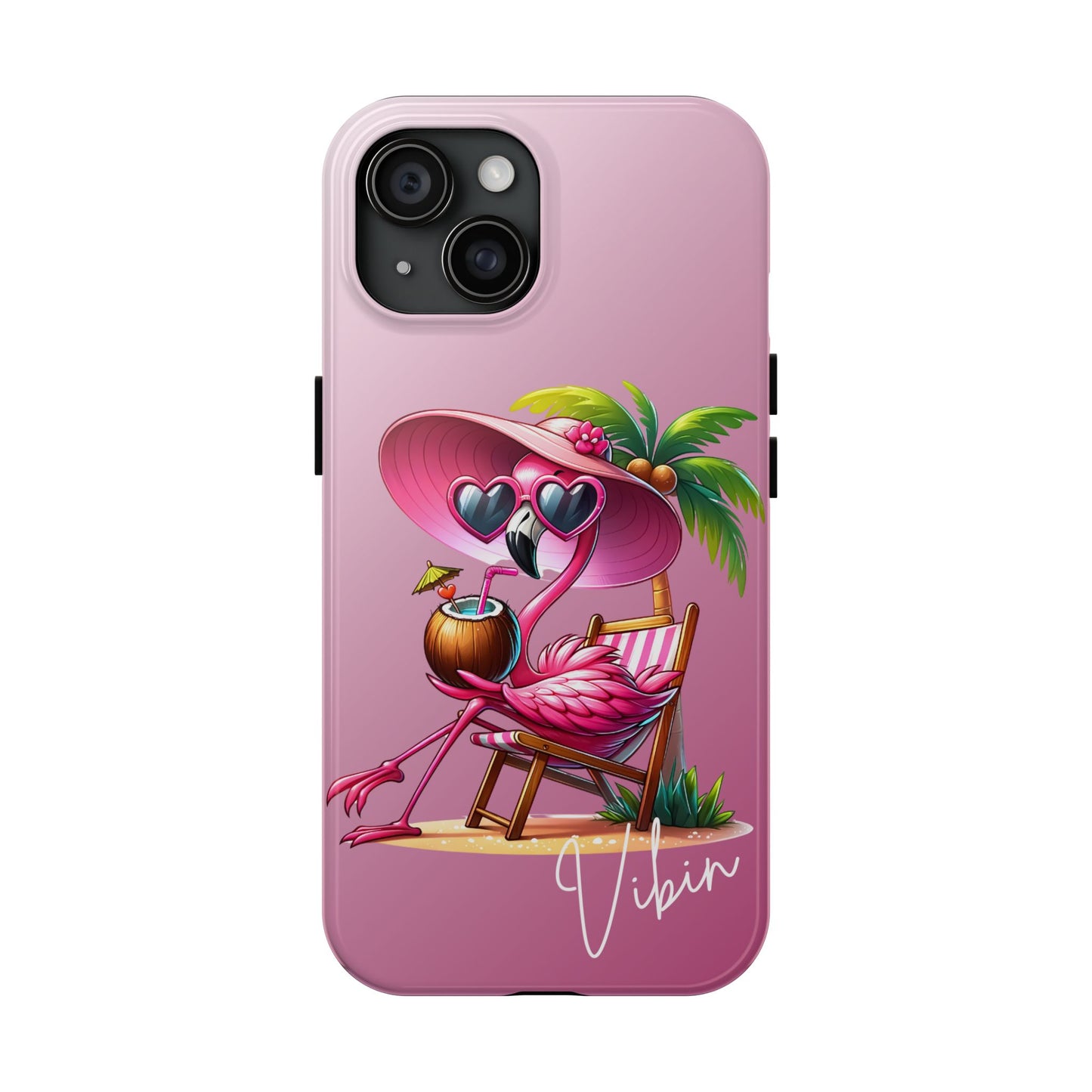 Pink flamingo summer aesthetics iPhone case. Compatible with iPhone models 11-16. Custom phone case for smartphones. design for Girls, Woman