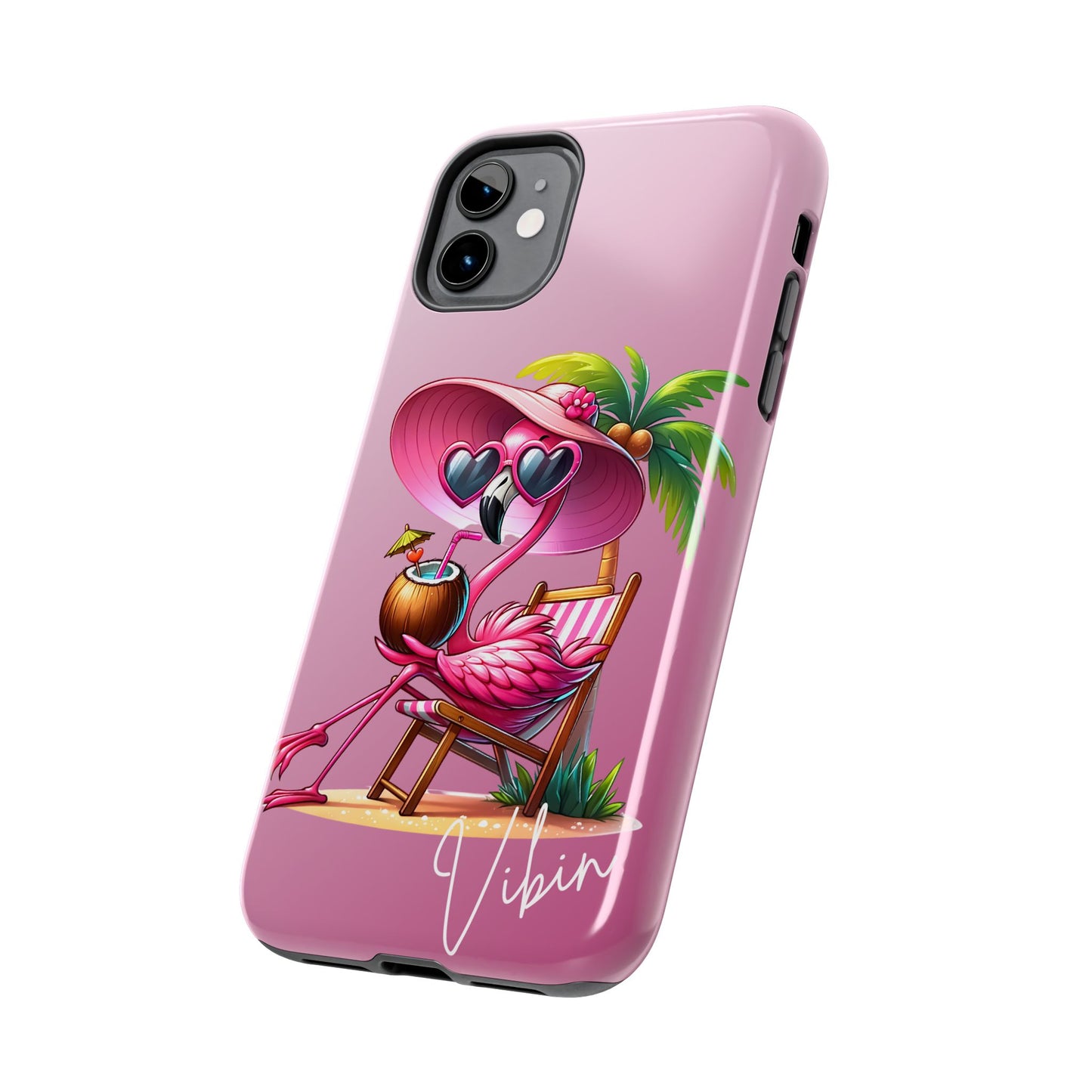 Pink flamingo summer aesthetics iPhone case. Compatible with iPhone models 11-16. Custom phone case for smartphones. design for Girls, Woman