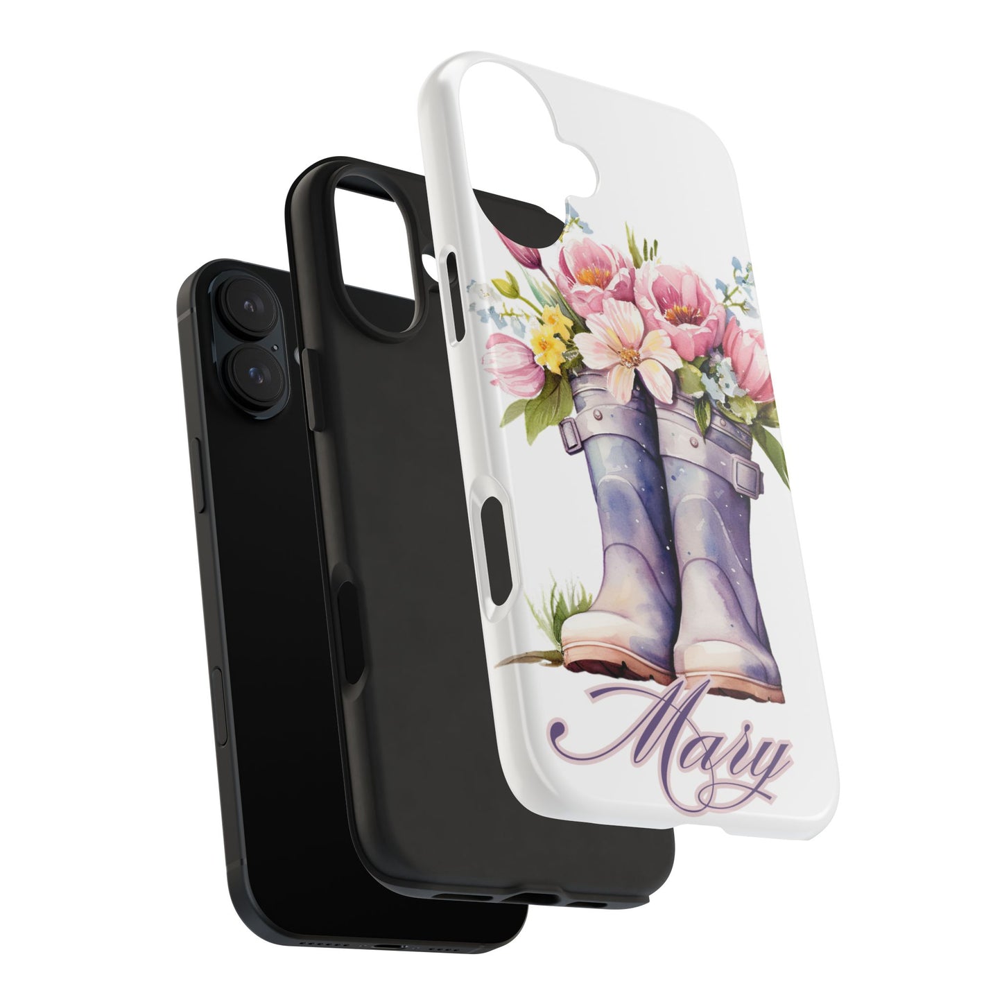 Custom purple rainboots & flowers Mother's day personalized iPhone Case