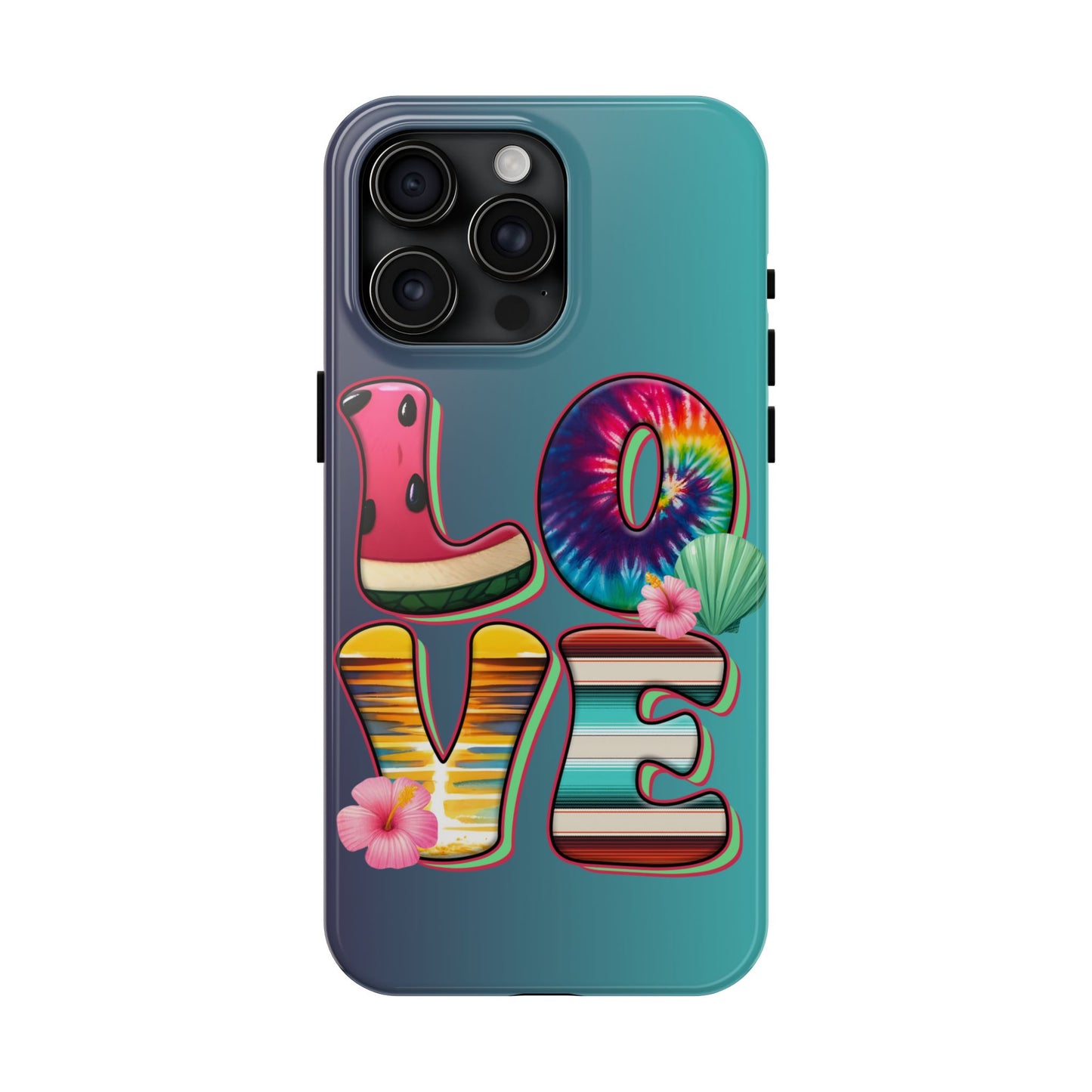 Boho style LOVE summer aesthetics iPhone case. Compatible with iPhone models 11-16 Custom phone case for smartphones. design for Girls, Woman