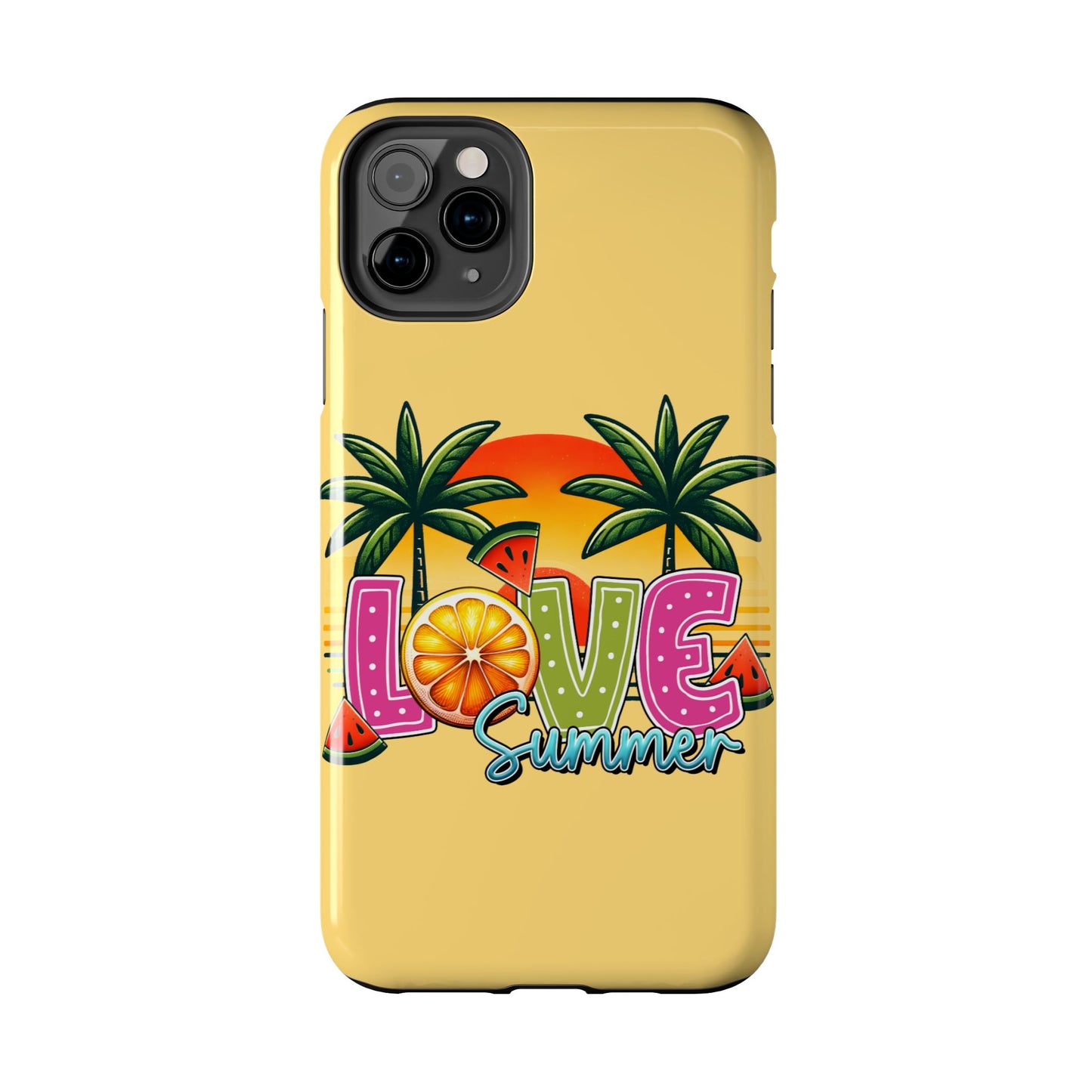 Yellow love summer aesthetics iPhone case. Compatible with iPhone models 11-16 Custom phone case for smartphones. design for Girls, Woman