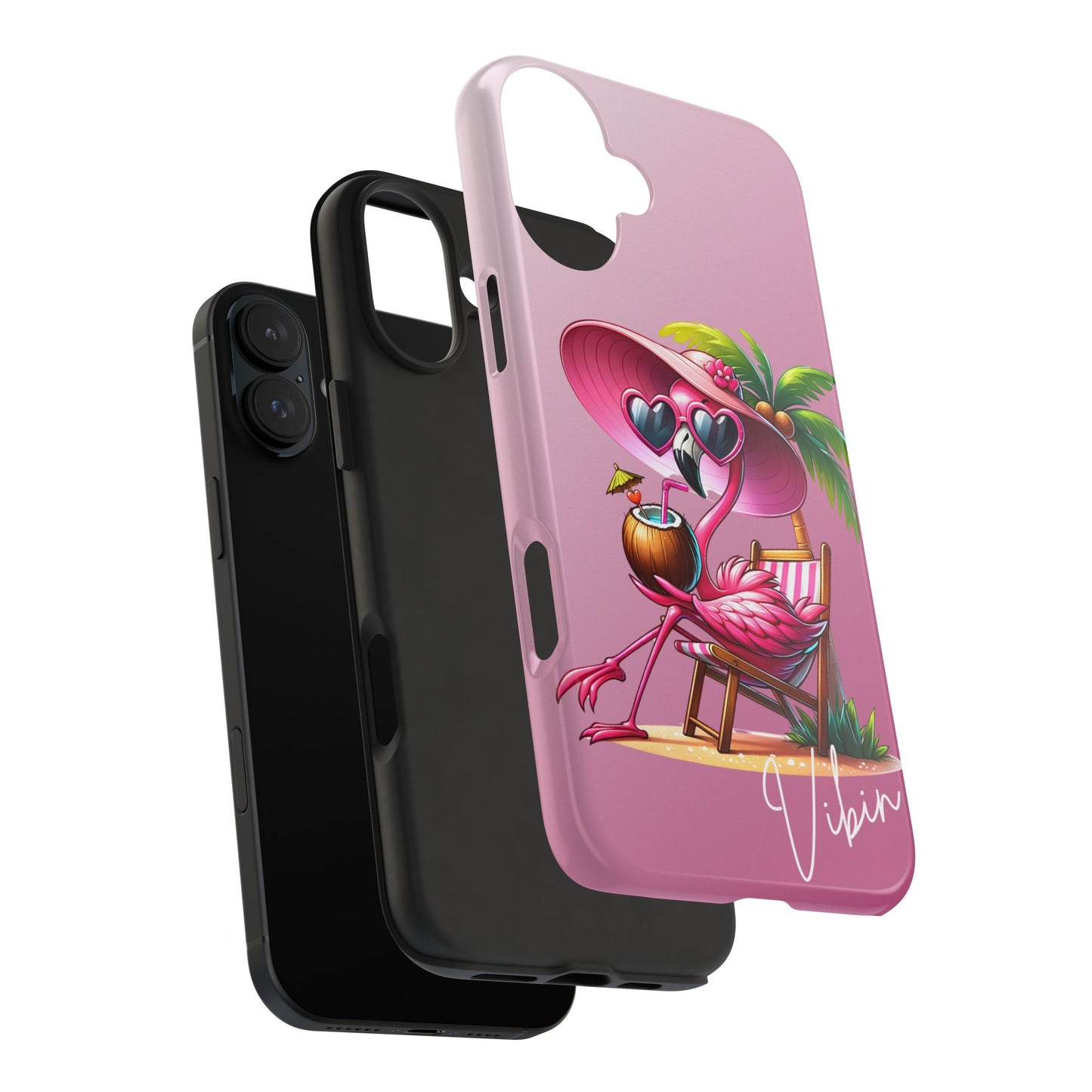 Pink flamingo summer aesthetics iPhone case. Compatible with iPhone models 11-16. Custom phone case for smartphones. design for Girls, Woman