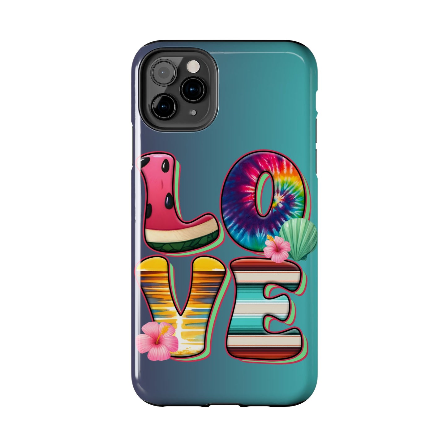 Boho style LOVE summer aesthetics iPhone case. Compatible with iPhone models 11-16 Custom phone case for smartphones. design for Girls, Woman