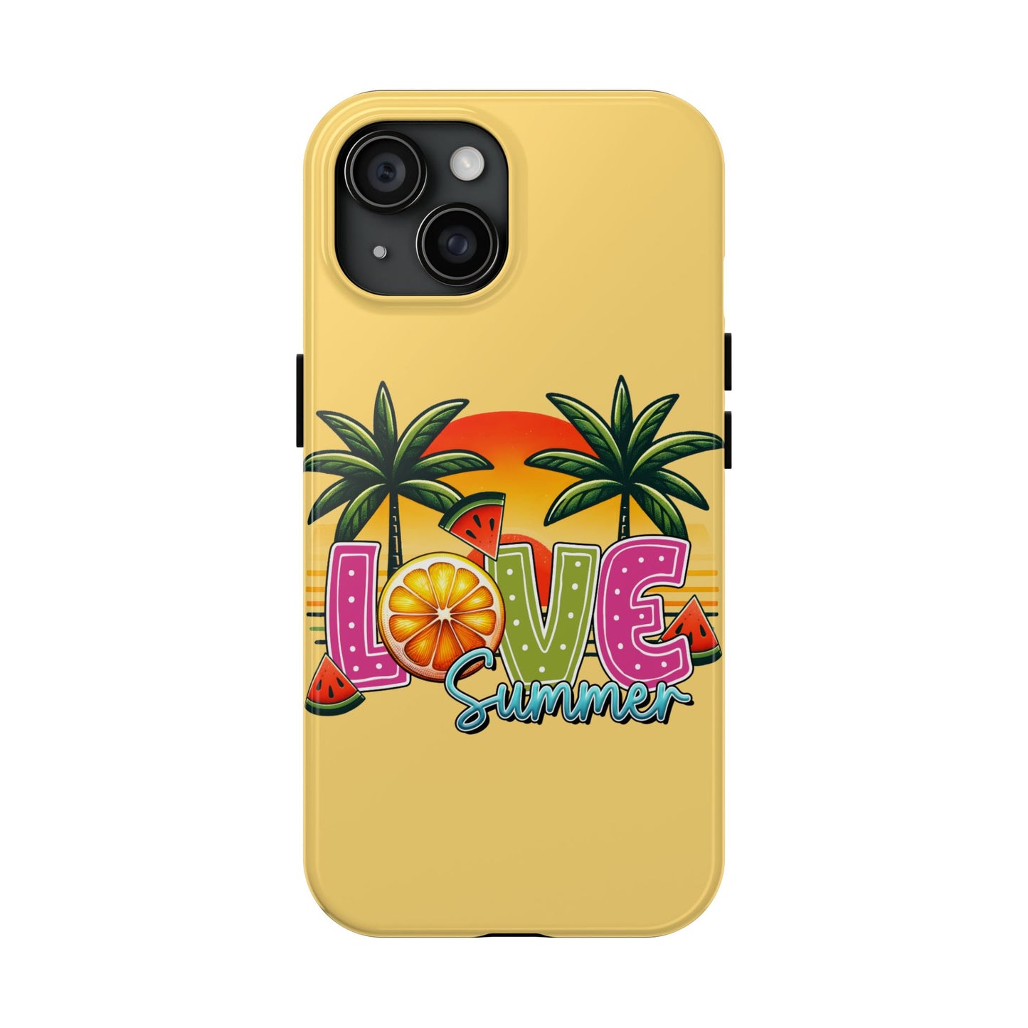 Yellow love summer aesthetics iPhone case. Compatible with iPhone models 11-16 Custom phone case for smartphones. design for Girls, Woman