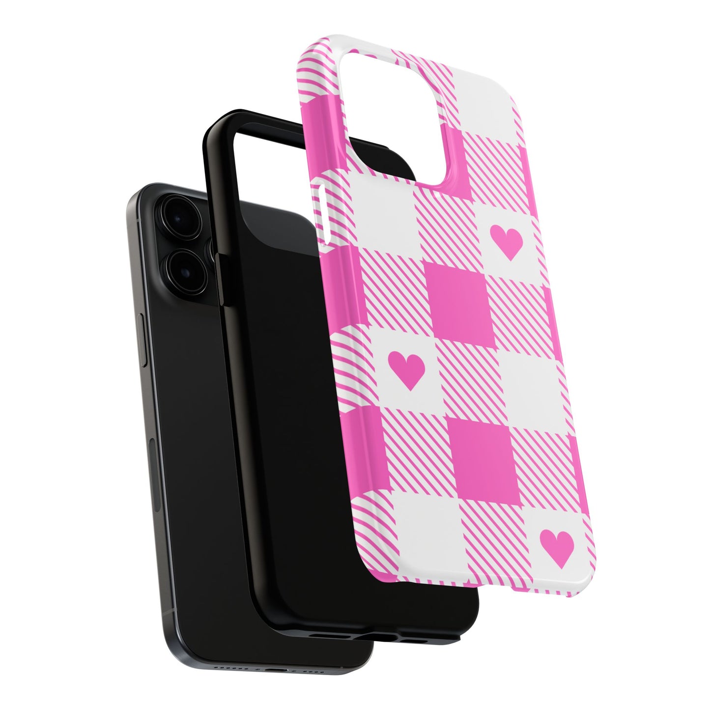 Hearts & Plaid- Valentines day iPhone case- Romantic & stylish design