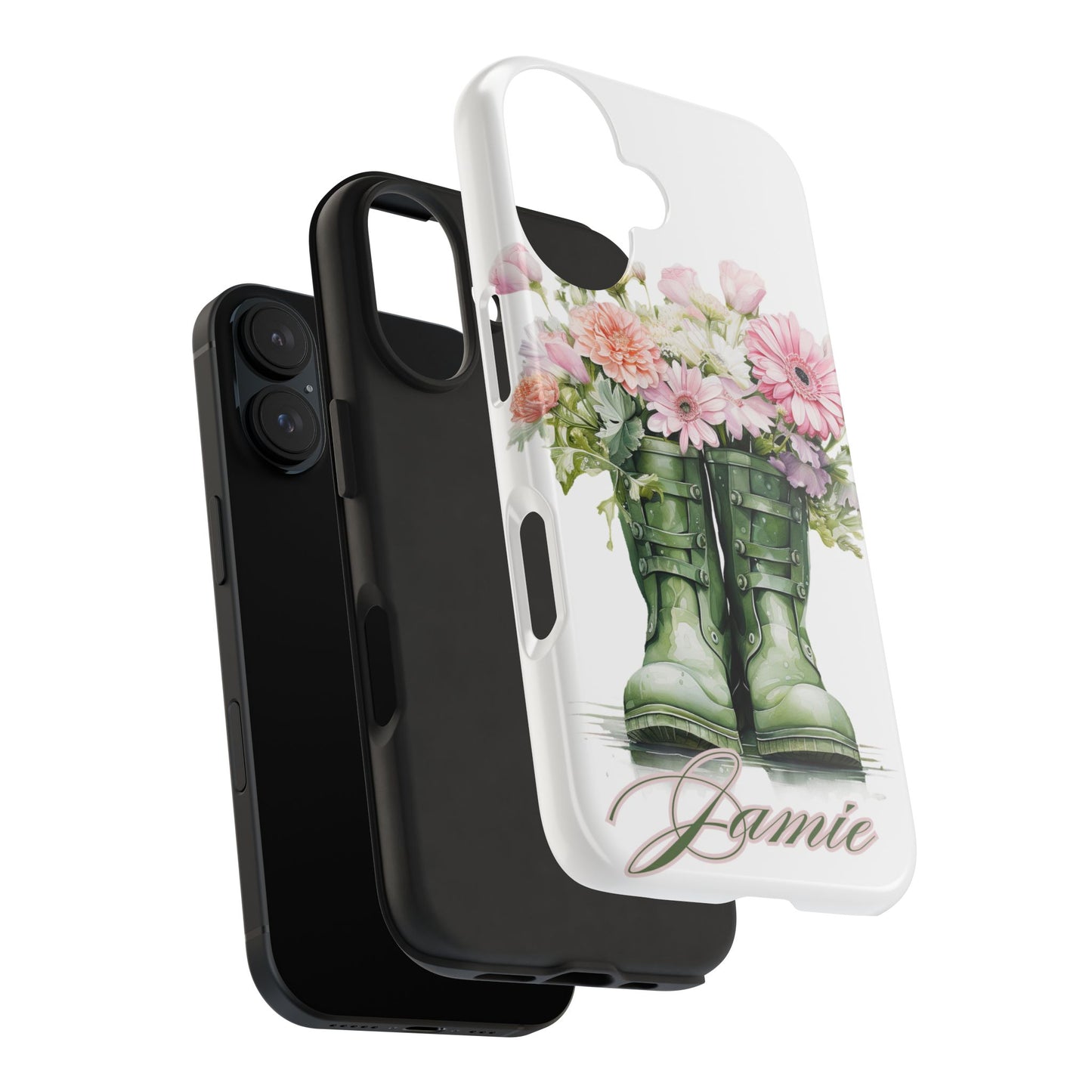 Custom green rainboots & flowers Mother's day personalized iPhone Case