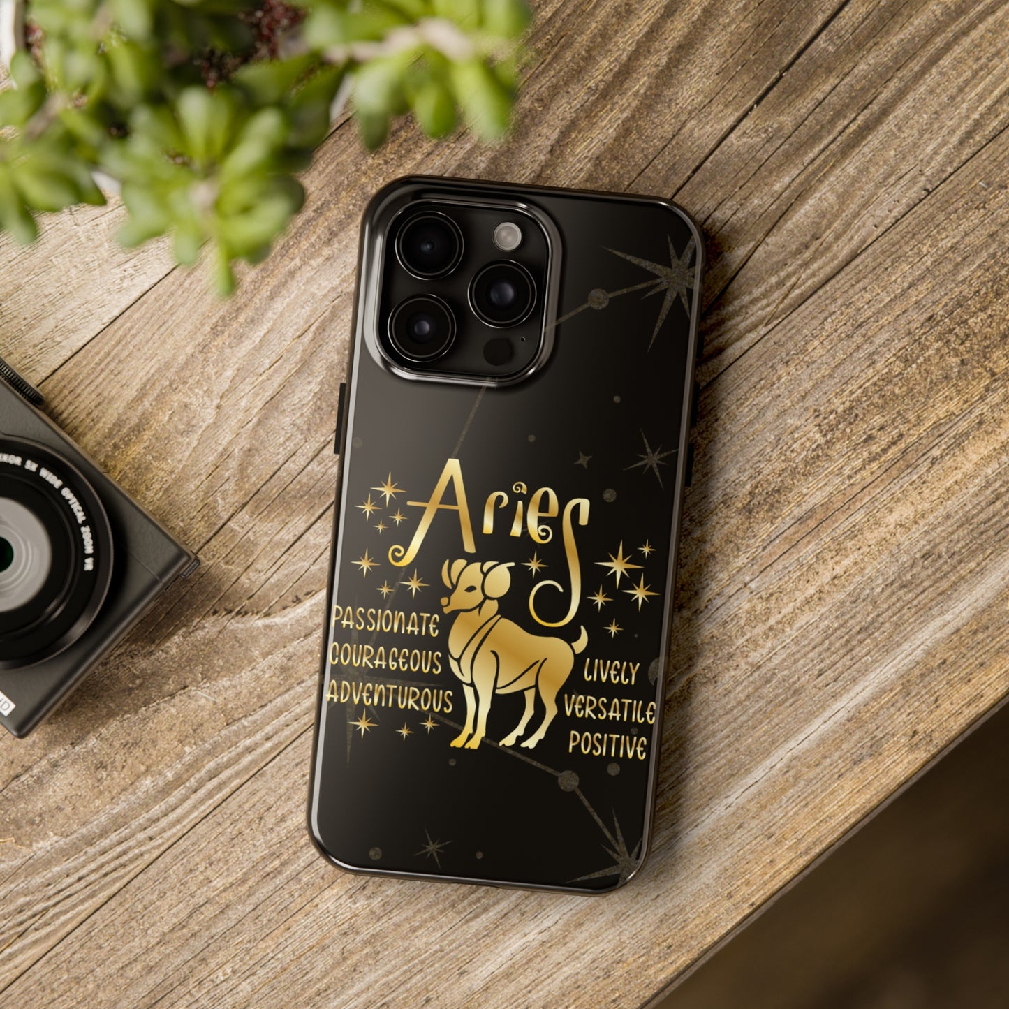 Aries traits, black & gold Iphone case