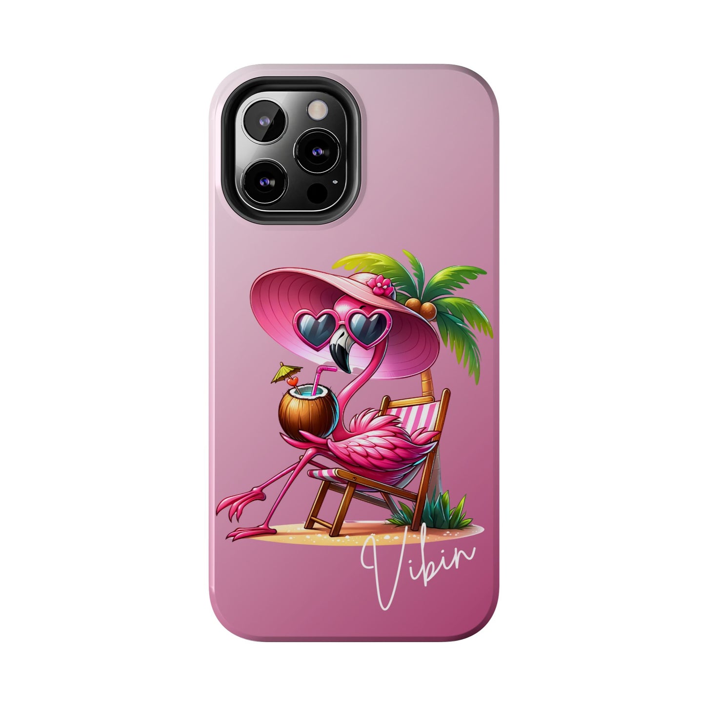 Pink flamingo summer aesthetics iPhone case. Compatible with iPhone models 11-16. Custom phone case for smartphones. design for Girls, Woman