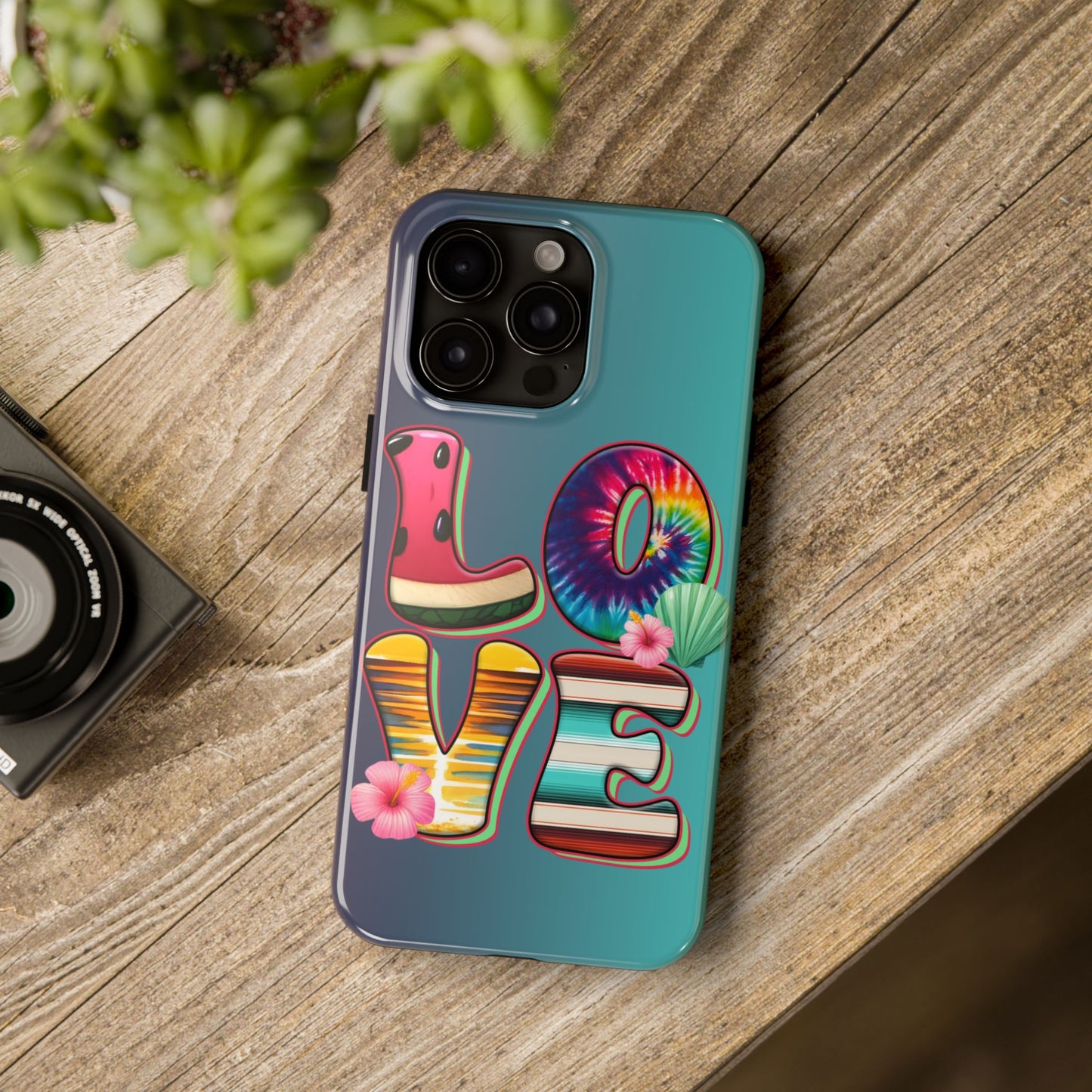 Boho style LOVE summer aesthetics iPhone case. Compatible with iPhone models 11-16 Custom phone case for smartphones. design for Girls, Woman