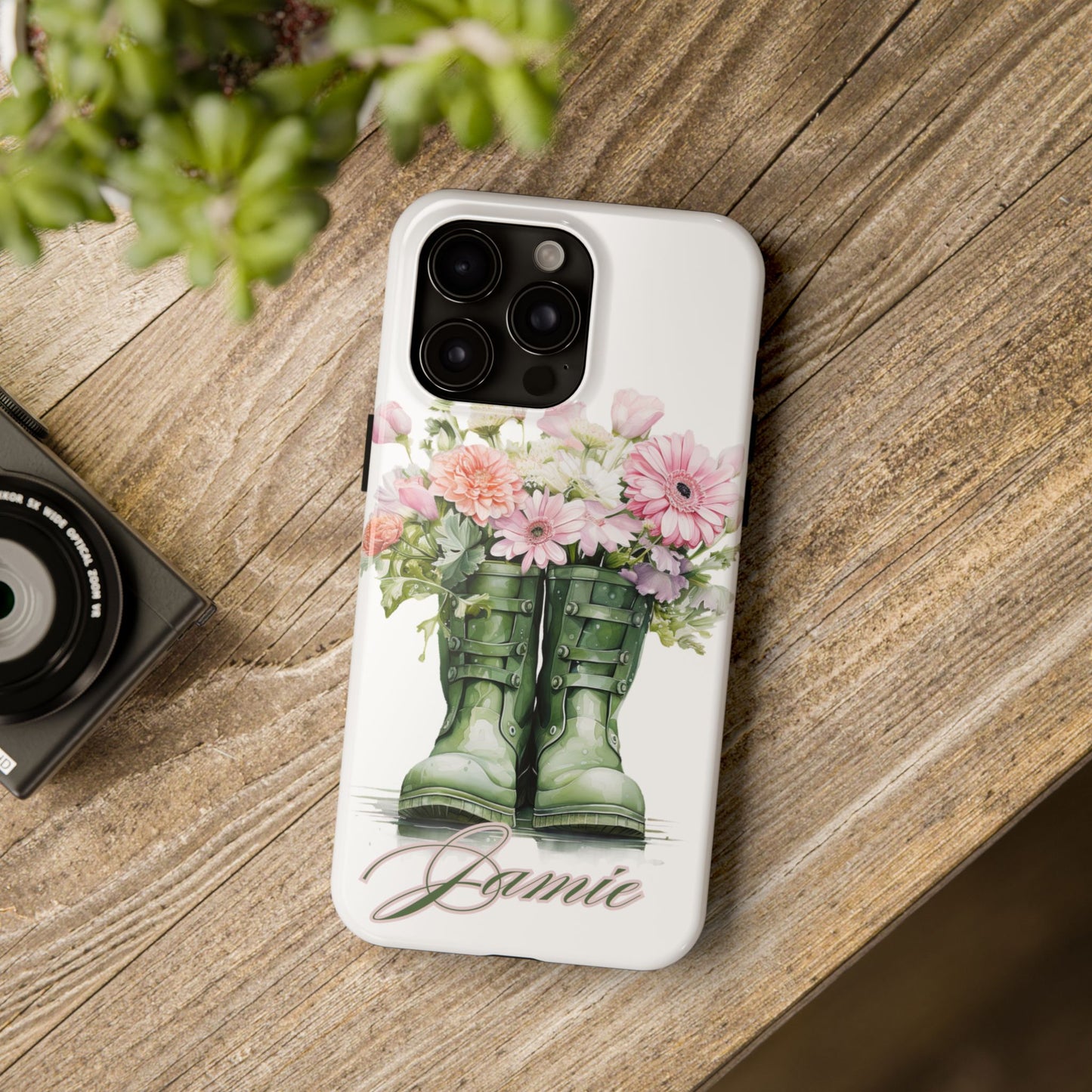 Custom green rainboots & flowers Mother's day personalized iPhone Case