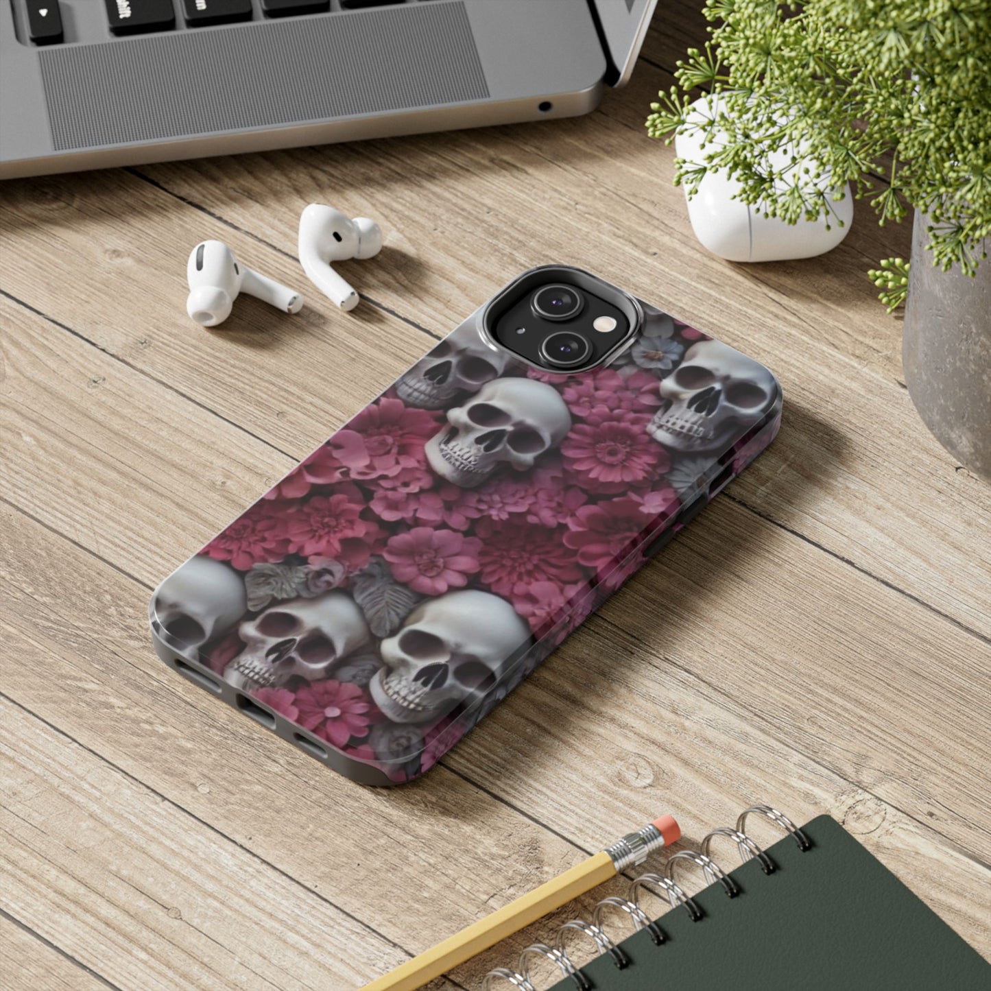 3D Skulls & flowers, Halloween themed iPhone case Models 11-15