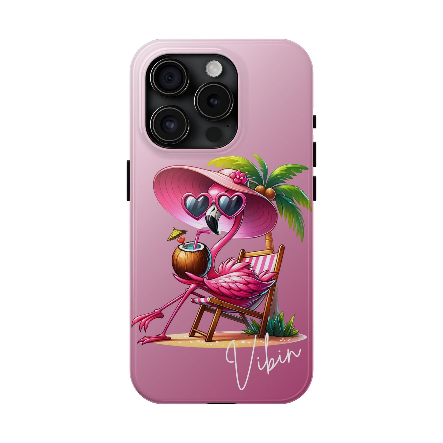 Pink flamingo summer aesthetics iPhone case. Compatible with iPhone models 11-16. Custom phone case for smartphones. design for Girls, Woman
