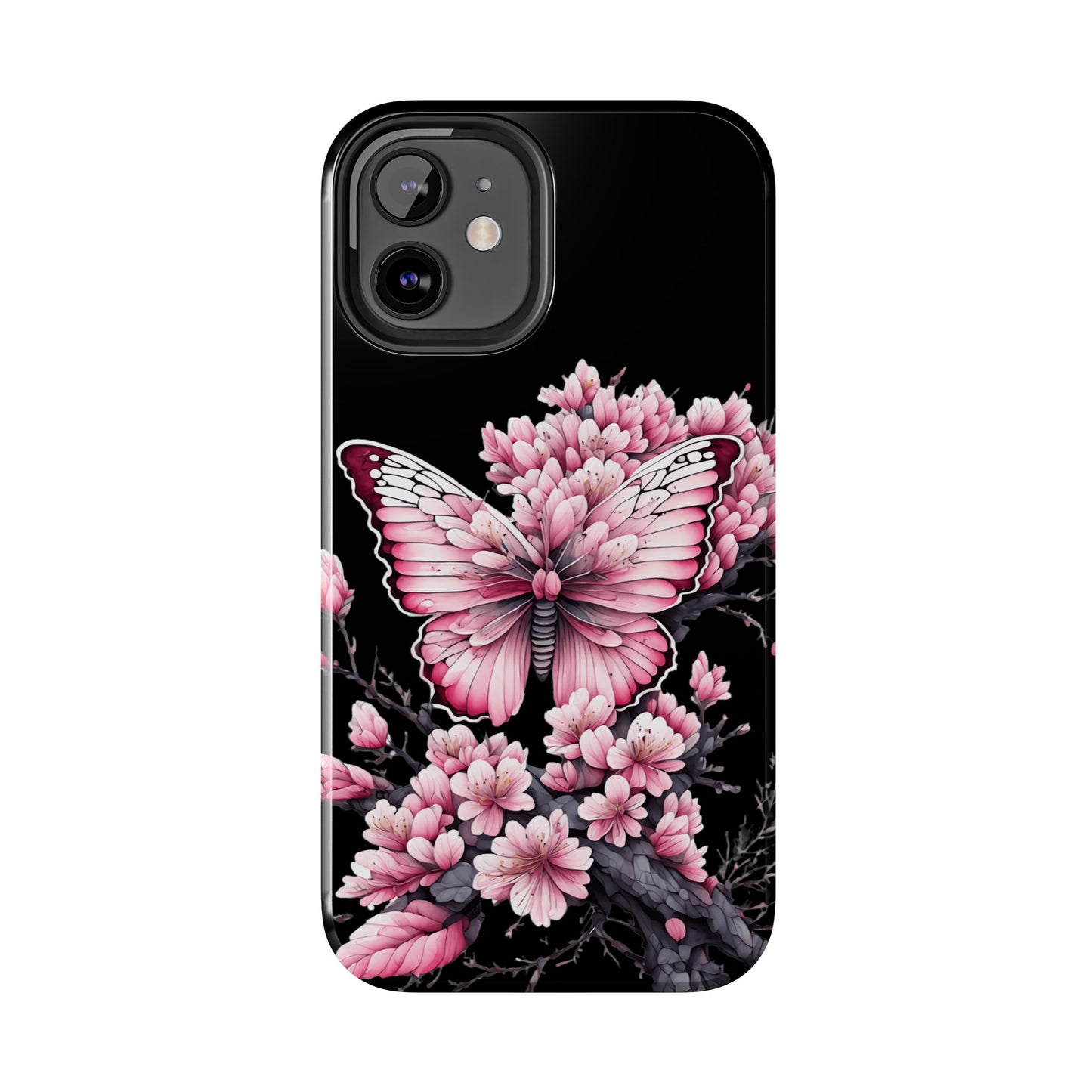 Pink & black floral & butterfly Phone Case- iPhone compatible