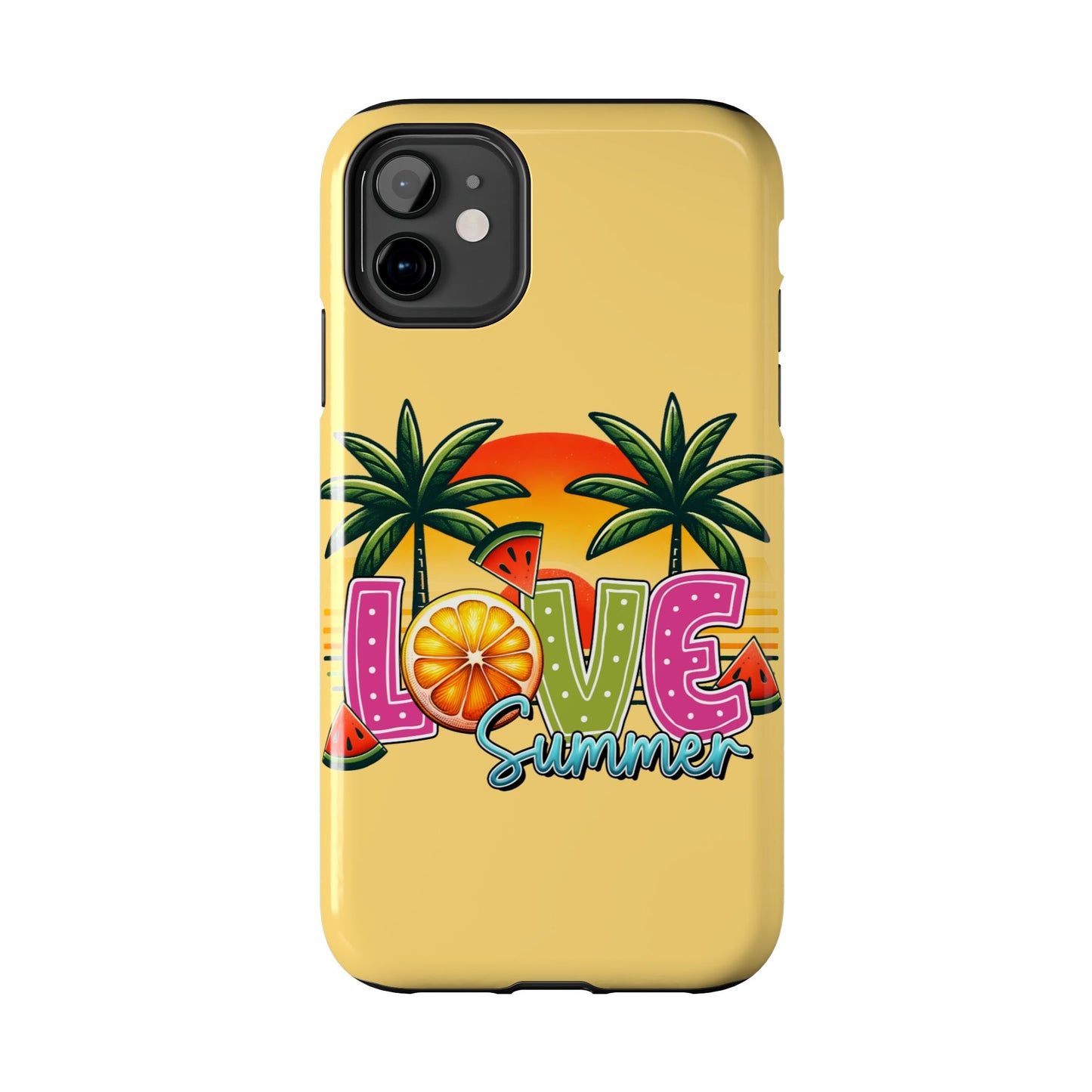 Yellow love summer aesthetics iPhone case. Compatible with iPhone models 11-16 Custom phone case for smartphones. design for Girls, Woman