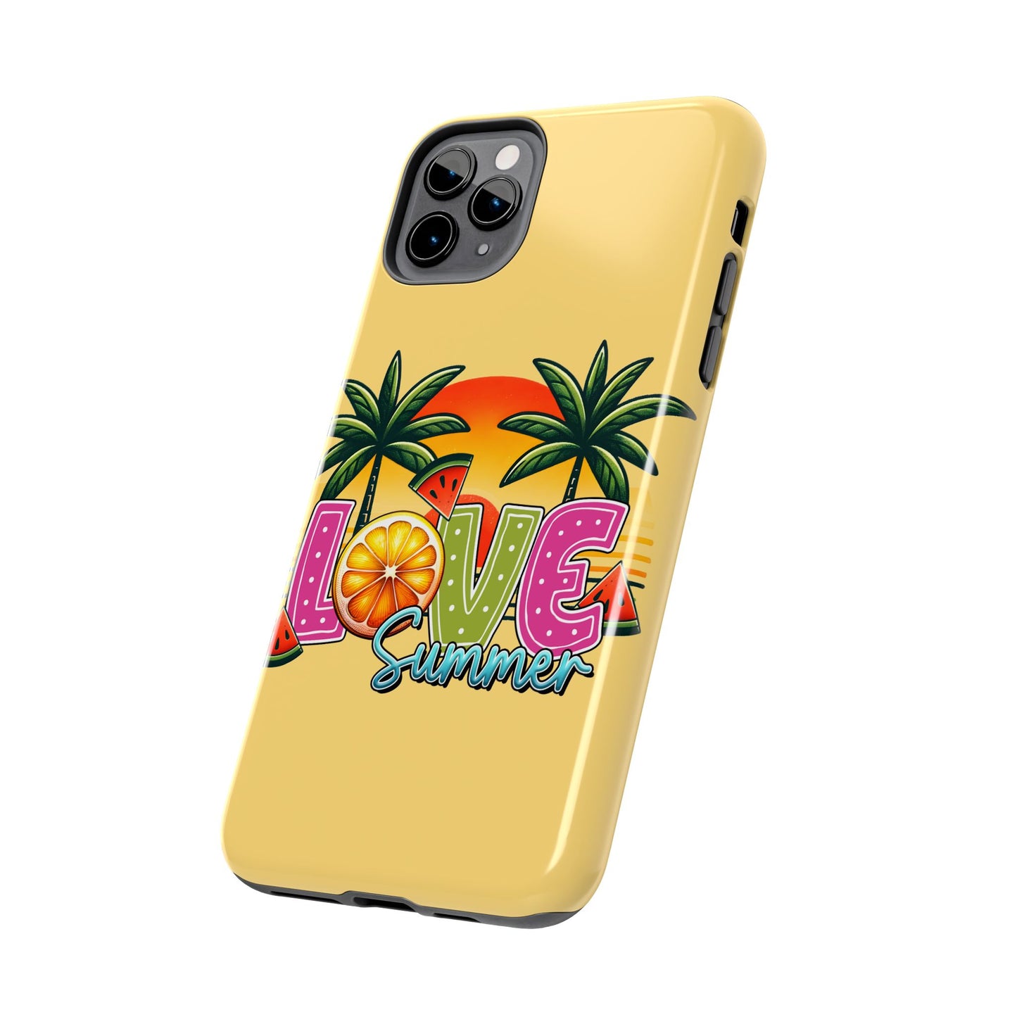 Yellow love summer aesthetics iPhone case. Compatible with iPhone models 11-16 Custom phone case for smartphones. design for Girls, Woman