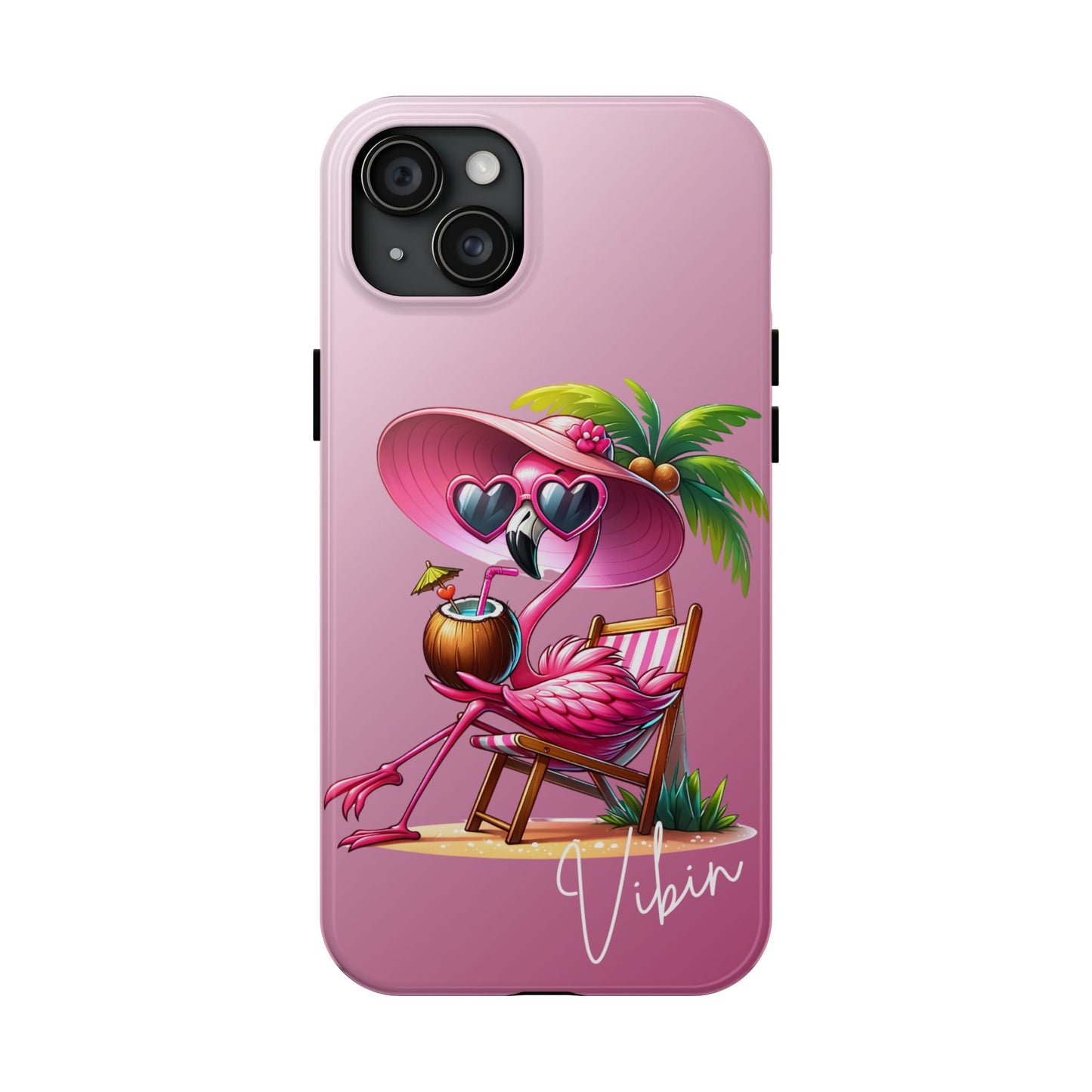 Pink flamingo summer aesthetics iPhone case. Compatible with iPhone models 11-16. Custom phone case for smartphones. design for Girls, Woman