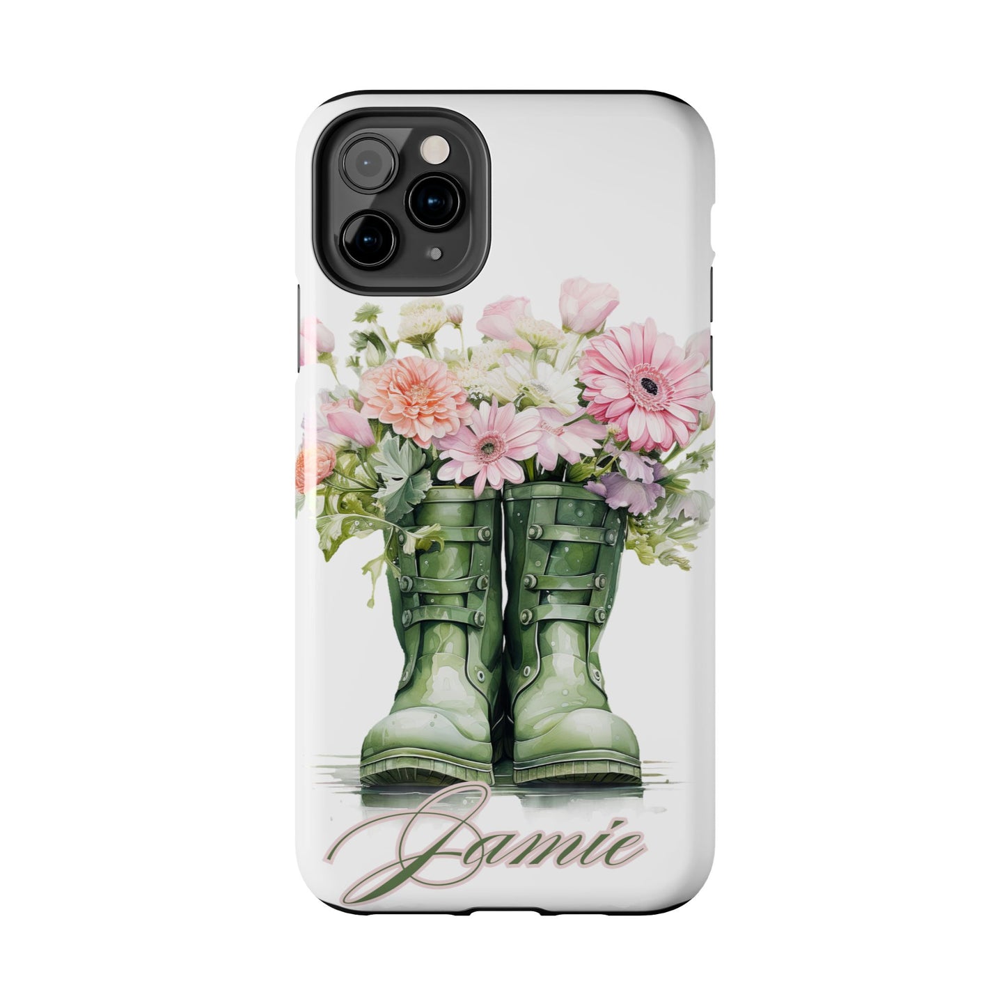 Custom green rainboots & flowers Mother's day personalized iPhone Case
