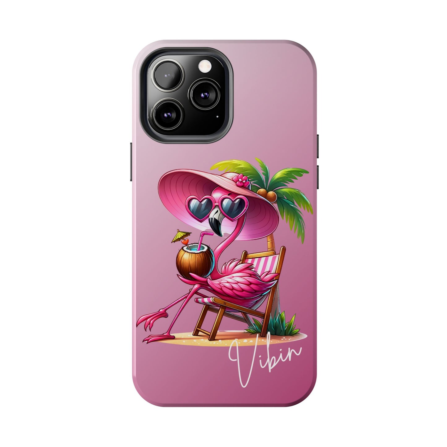 Pink flamingo summer aesthetics iPhone case. Compatible with iPhone models 11-16. Custom phone case for smartphones. design for Girls, Woman