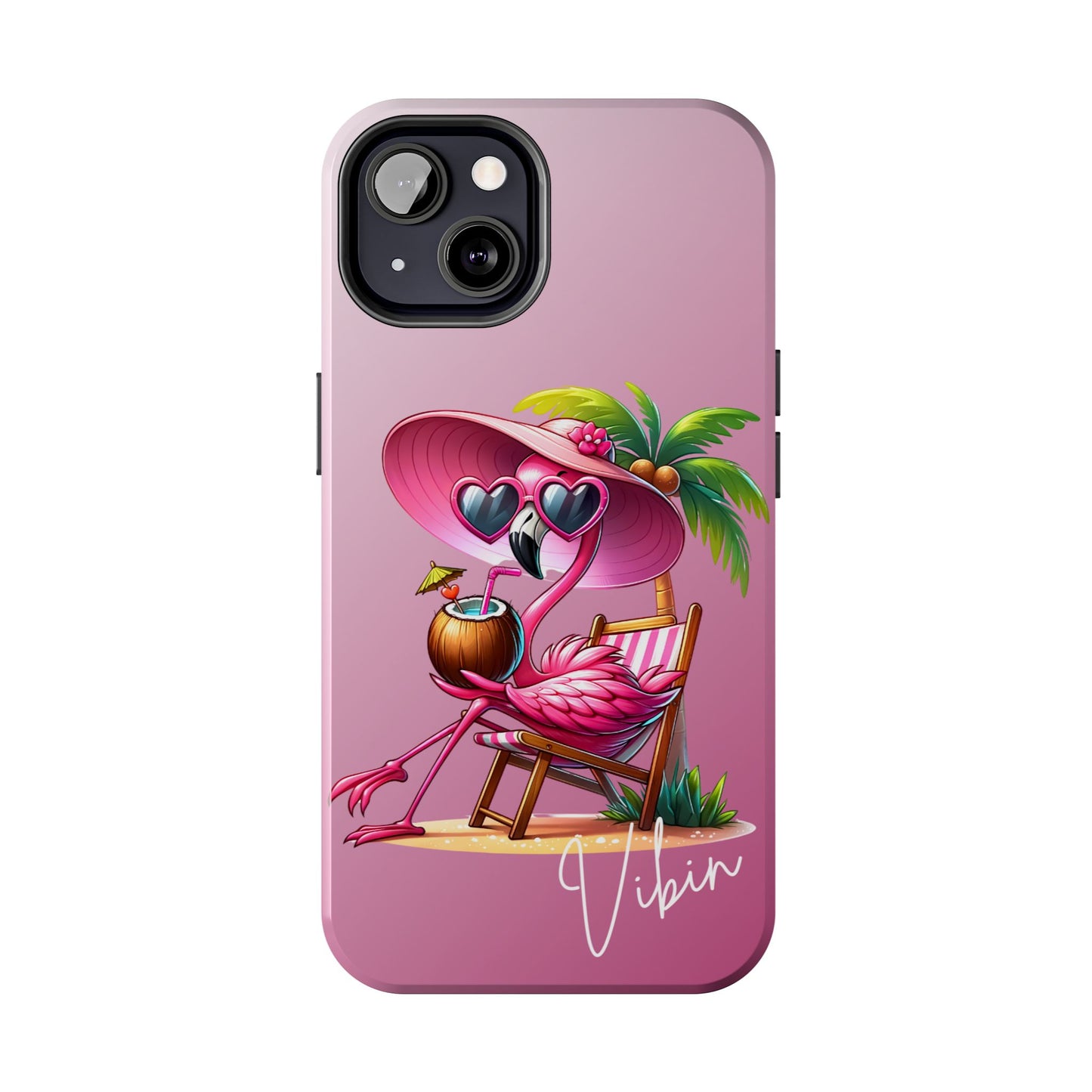 Pink flamingo summer aesthetics iPhone case. Compatible with iPhone models 11-16. Custom phone case for smartphones. design for Girls, Woman