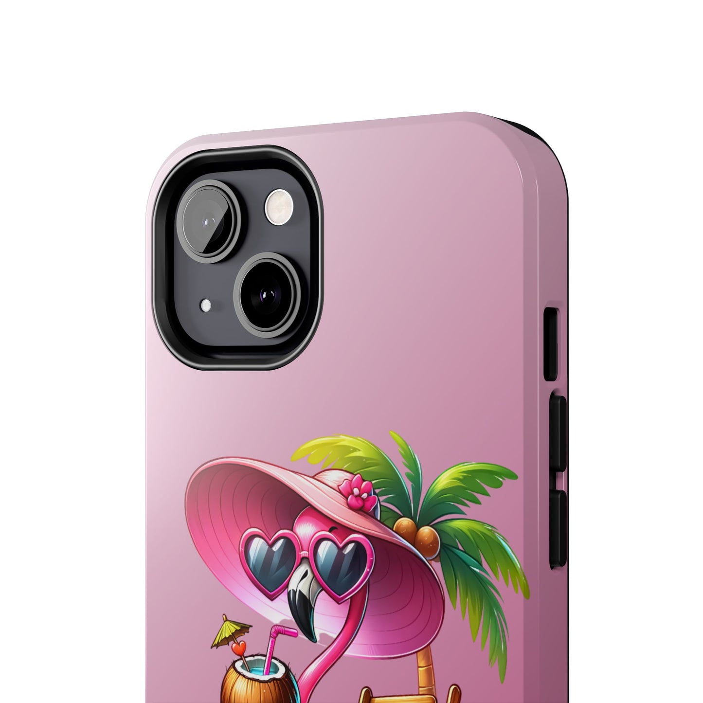 Pink flamingo summer aesthetics iPhone case. Compatible with iPhone models 11-16. Custom phone case for smartphones. design for Girls, Woman