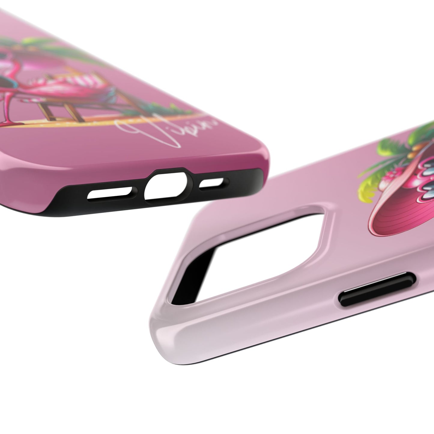 Pink flamingo summer aesthetics iPhone case. Compatible with iPhone models 11-16. Custom phone case for smartphones. design for Girls, Woman
