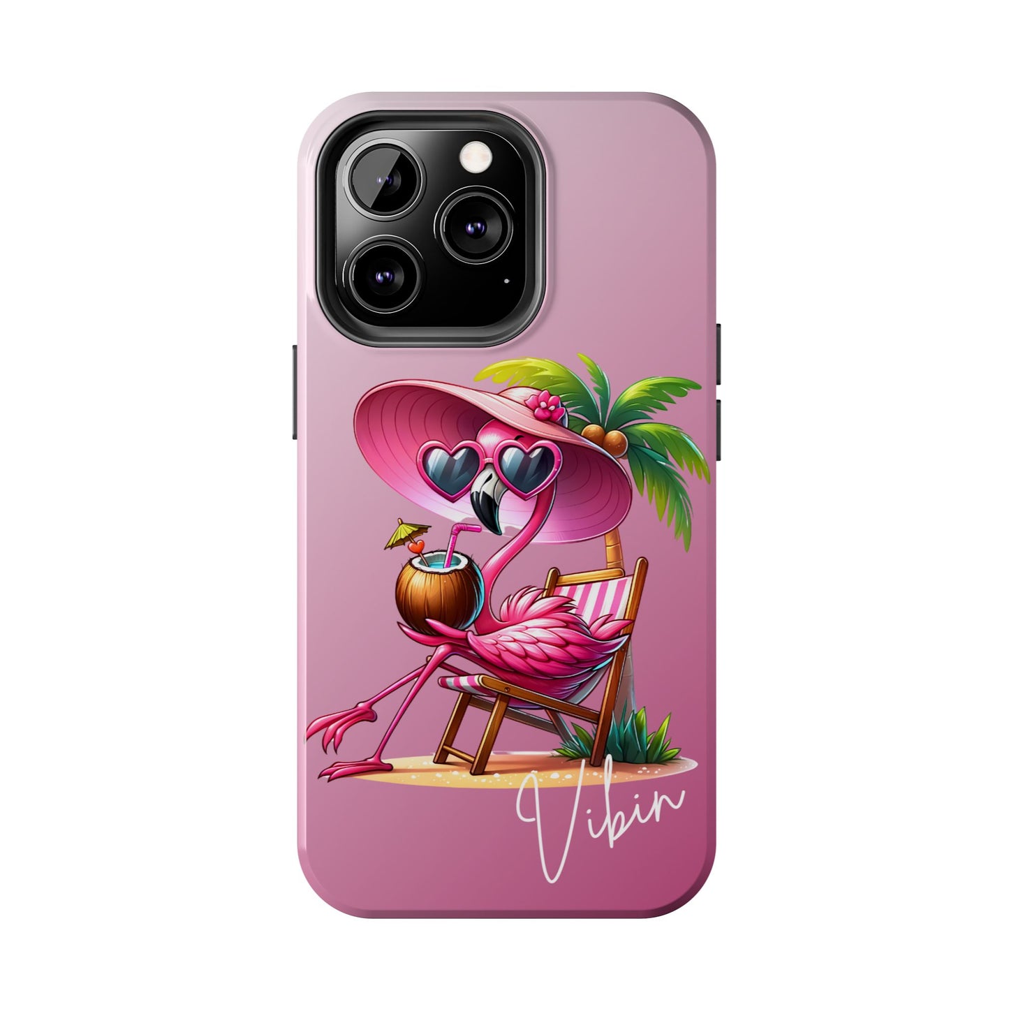 Pink flamingo summer aesthetics iPhone case. Compatible with iPhone models 11-16. Custom phone case for smartphones. design for Girls, Woman