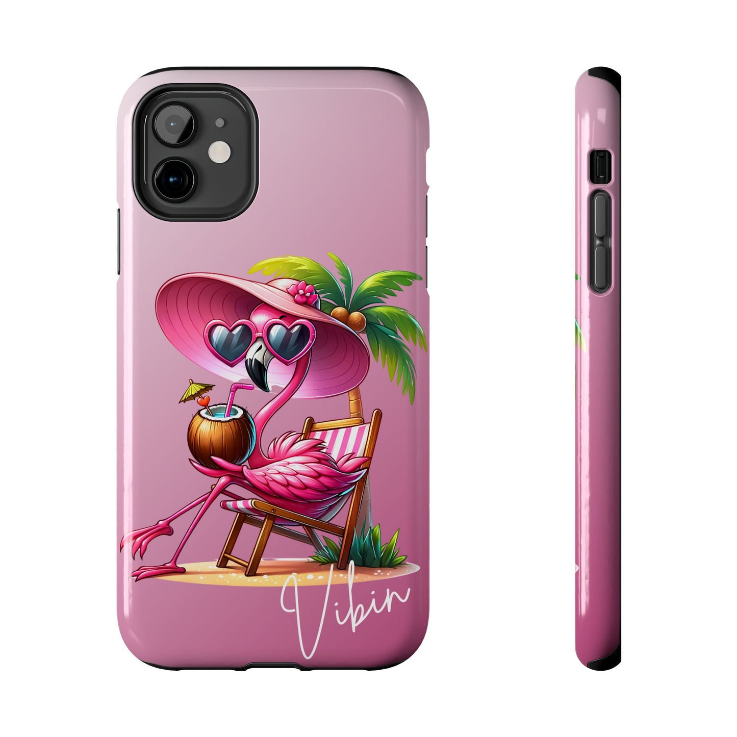 Pink flamingo summer aesthetics iPhone case. Compatible with iPhone models 11-16. Custom phone case for smartphones. design for Girls, Woman