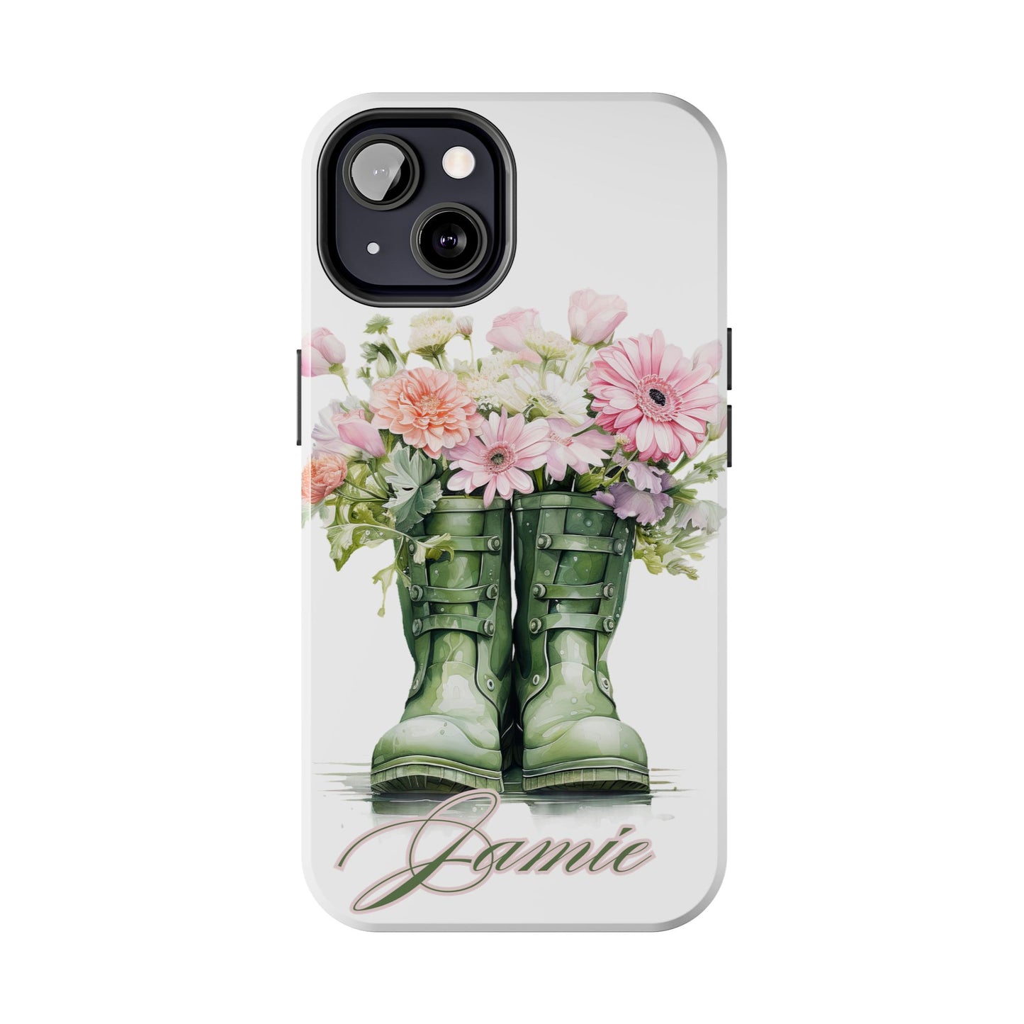 Custom green rainboots & flowers Mother's day personalized iPhone Case