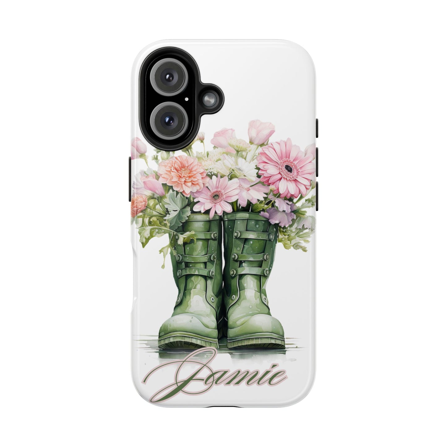 Custom green rainboots & flowers Mother's day personalized iPhone Case