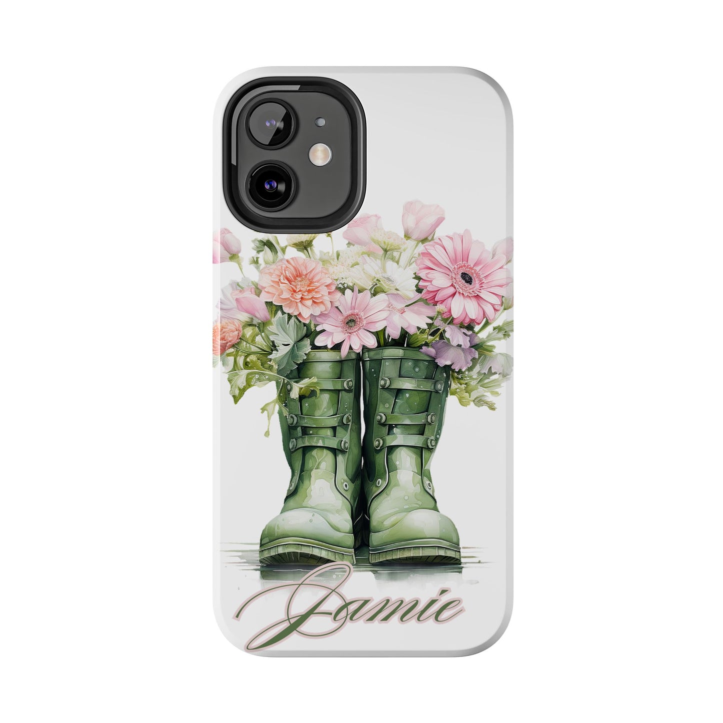 Custom green rainboots & flowers Mother's day personalized iPhone Case