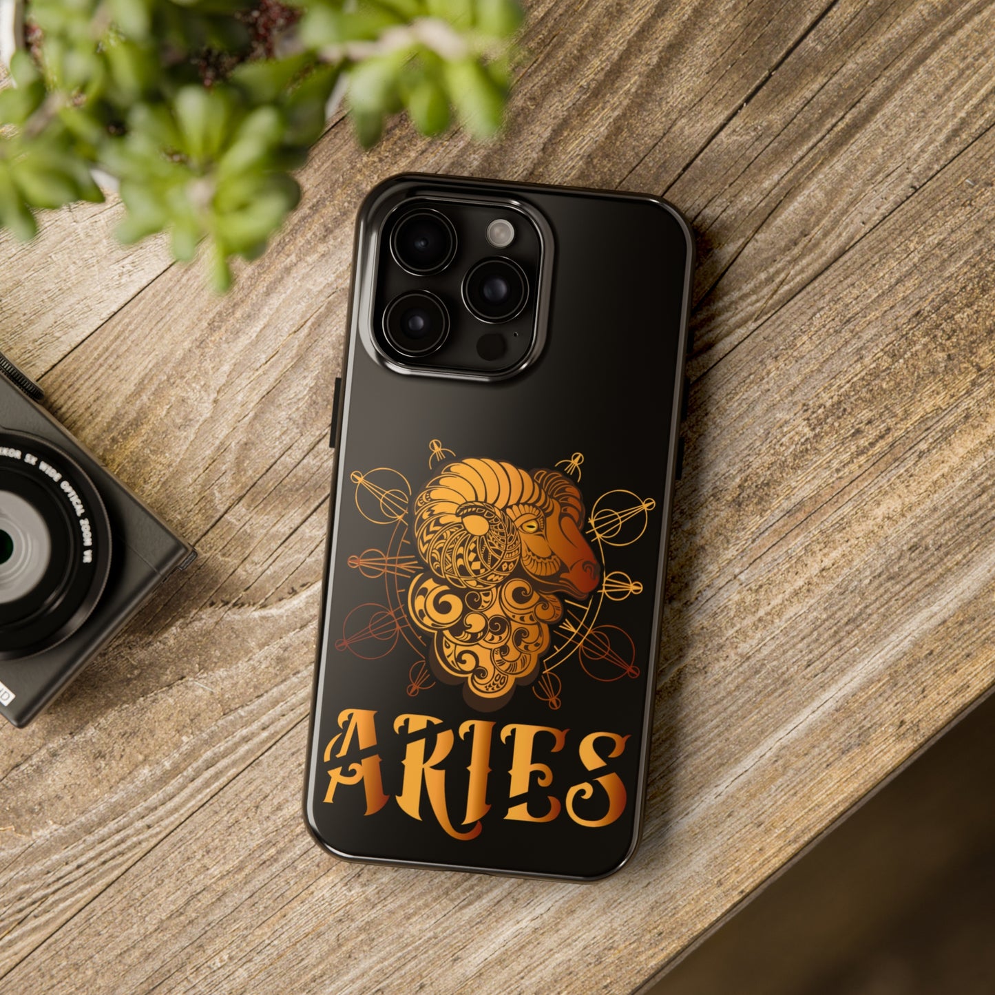 Gold & black Aries IPhone case