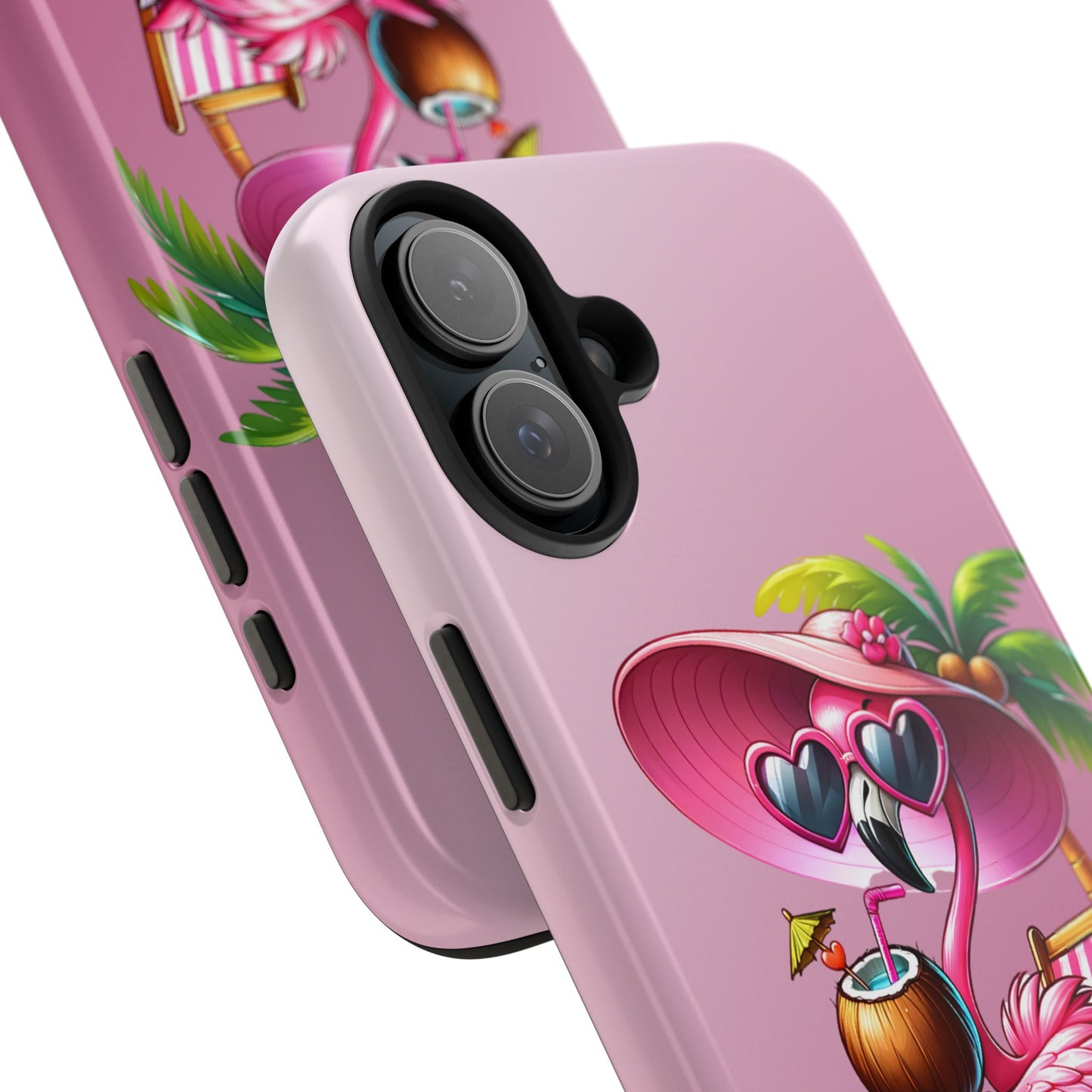 Pink flamingo summer aesthetics iPhone case. Compatible with iPhone models 11-16. Custom phone case for smartphones. design for Girls, Woman