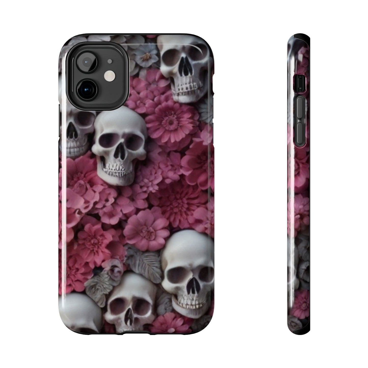 3D Skulls & flowers, Halloween themed iPhone case Models 11-15