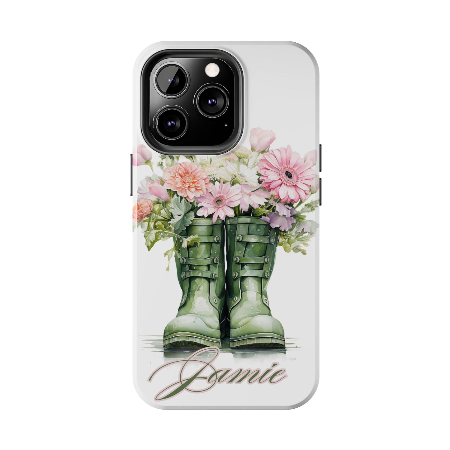 Custom green rainboots & flowers Mother's day personalized iPhone Case