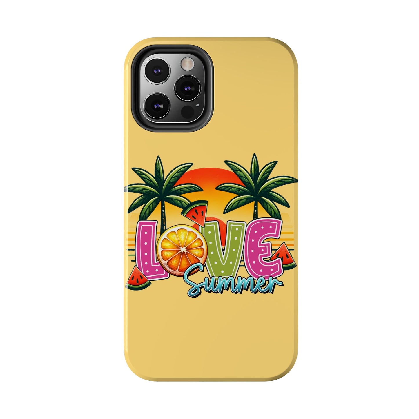 Yellow love summer aesthetics iPhone case. Compatible with iPhone models 11-16 Custom phone case for smartphones. design for Girls, Woman