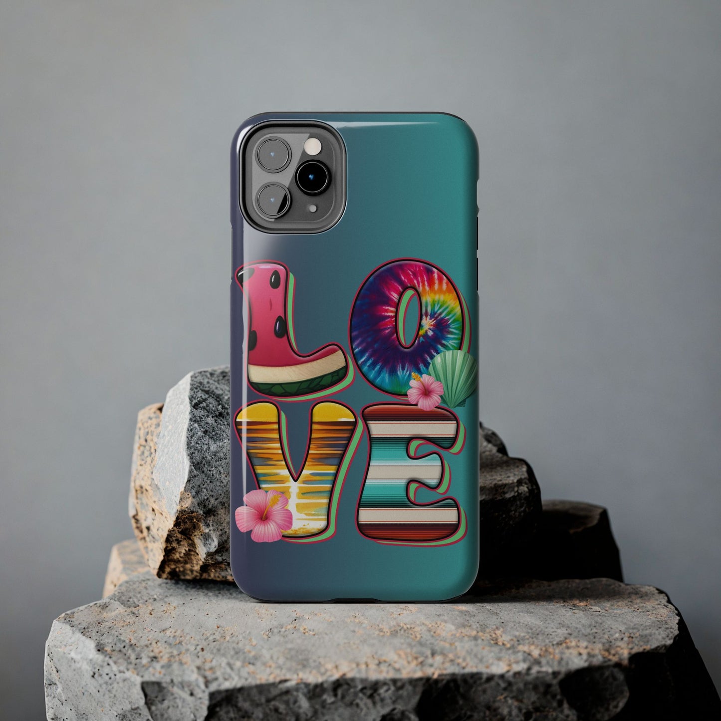 Boho style LOVE summer aesthetics iPhone case. Compatible with iPhone models 11-16 Custom phone case for smartphones. design for Girls, Woman