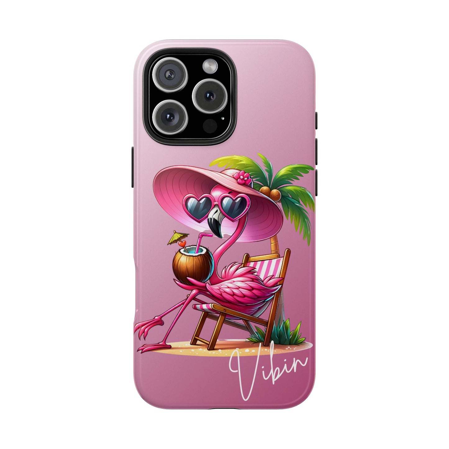 Pink flamingo summer aesthetics iPhone case. Compatible with iPhone models 11-16. Custom phone case for smartphones. design for Girls, Woman
