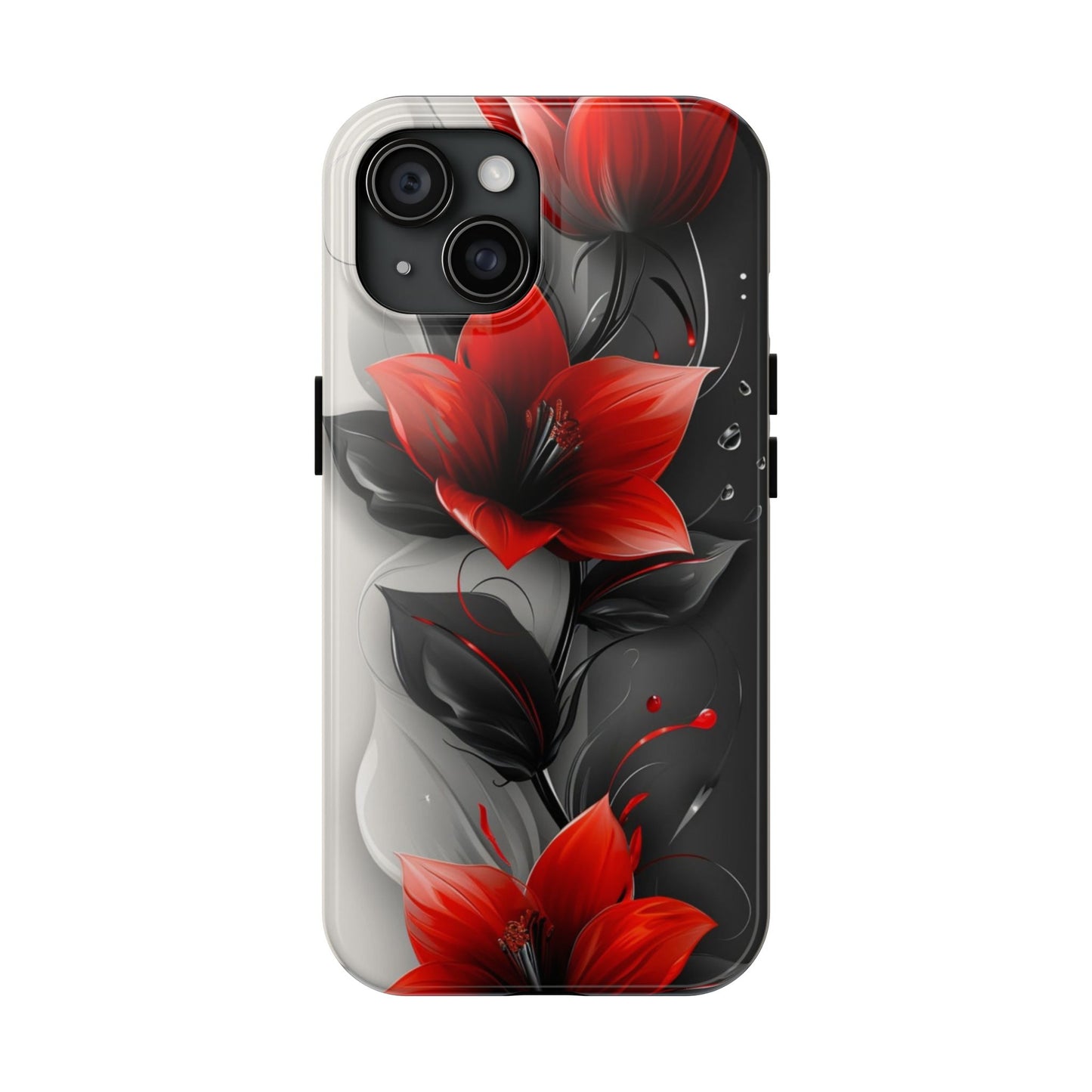 Red & black floral iPhone Cover, flower Accessory, Cute Phone Protector, seasonal Tech