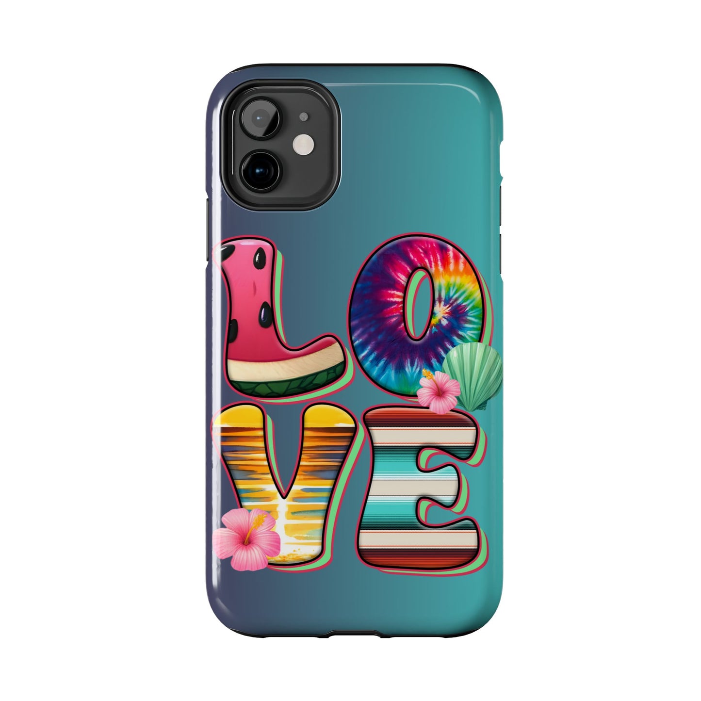 Boho style LOVE summer aesthetics iPhone case. Compatible with iPhone models 11-16 Custom phone case for smartphones. design for Girls, Woman