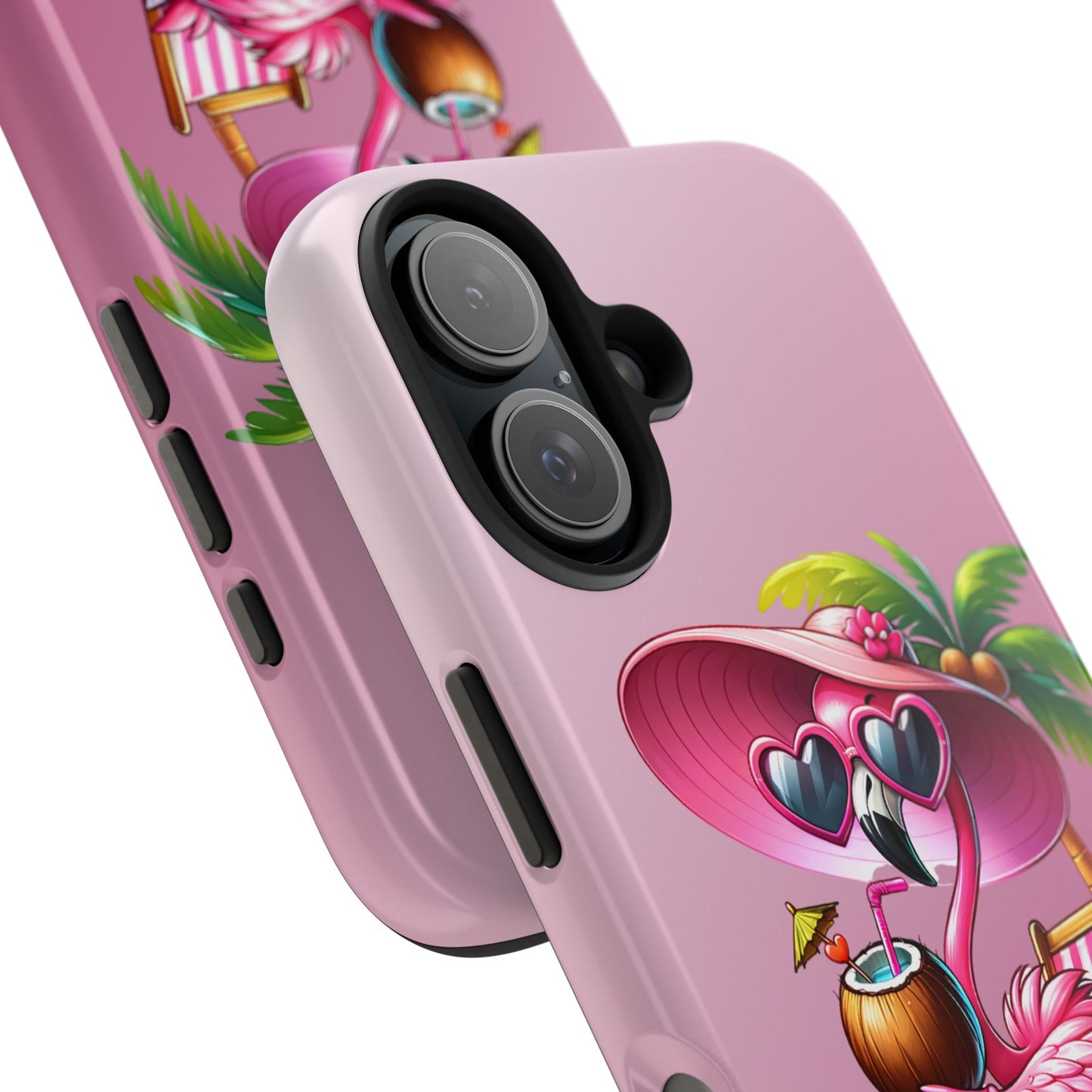 Pink flamingo summer aesthetics iPhone case. Compatible with iPhone models 11-16. Custom phone case for smartphones. design for Girls, Woman