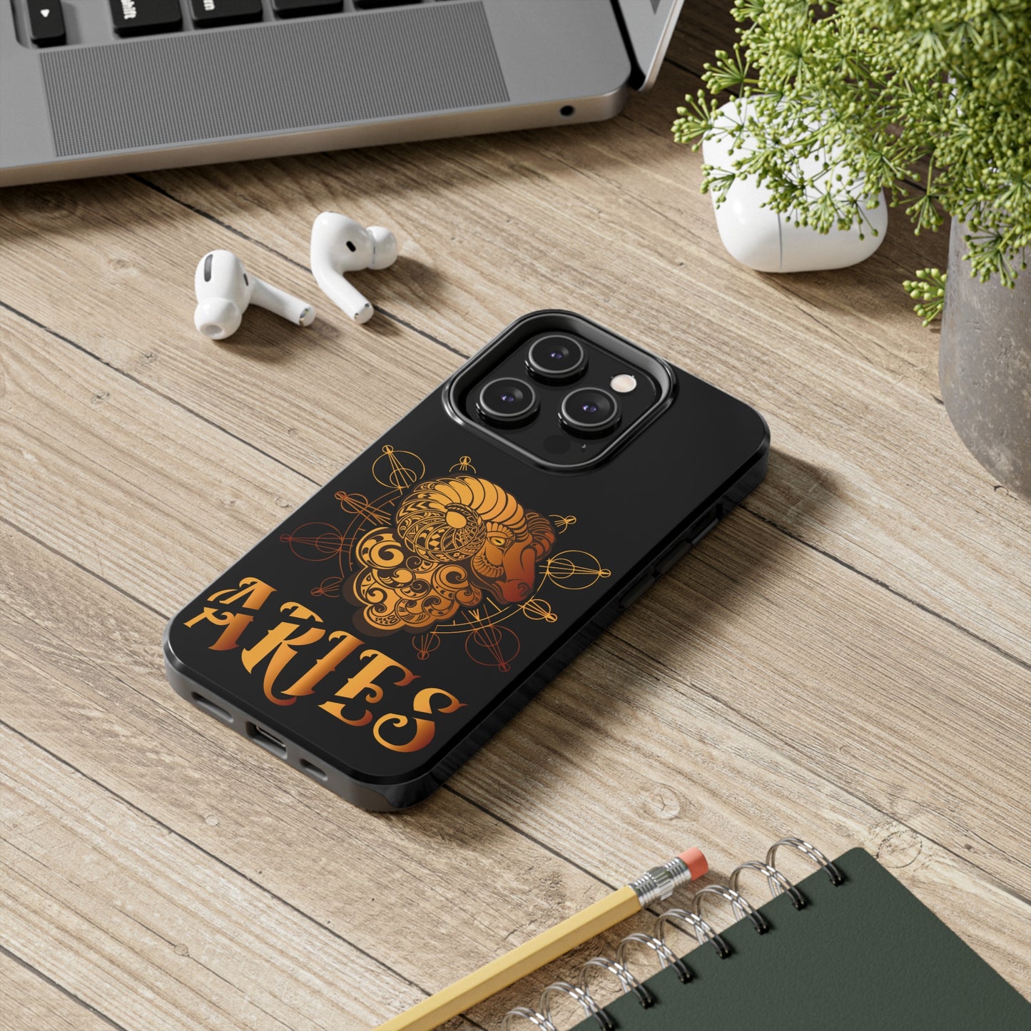 Gold & black Aries IPhone case