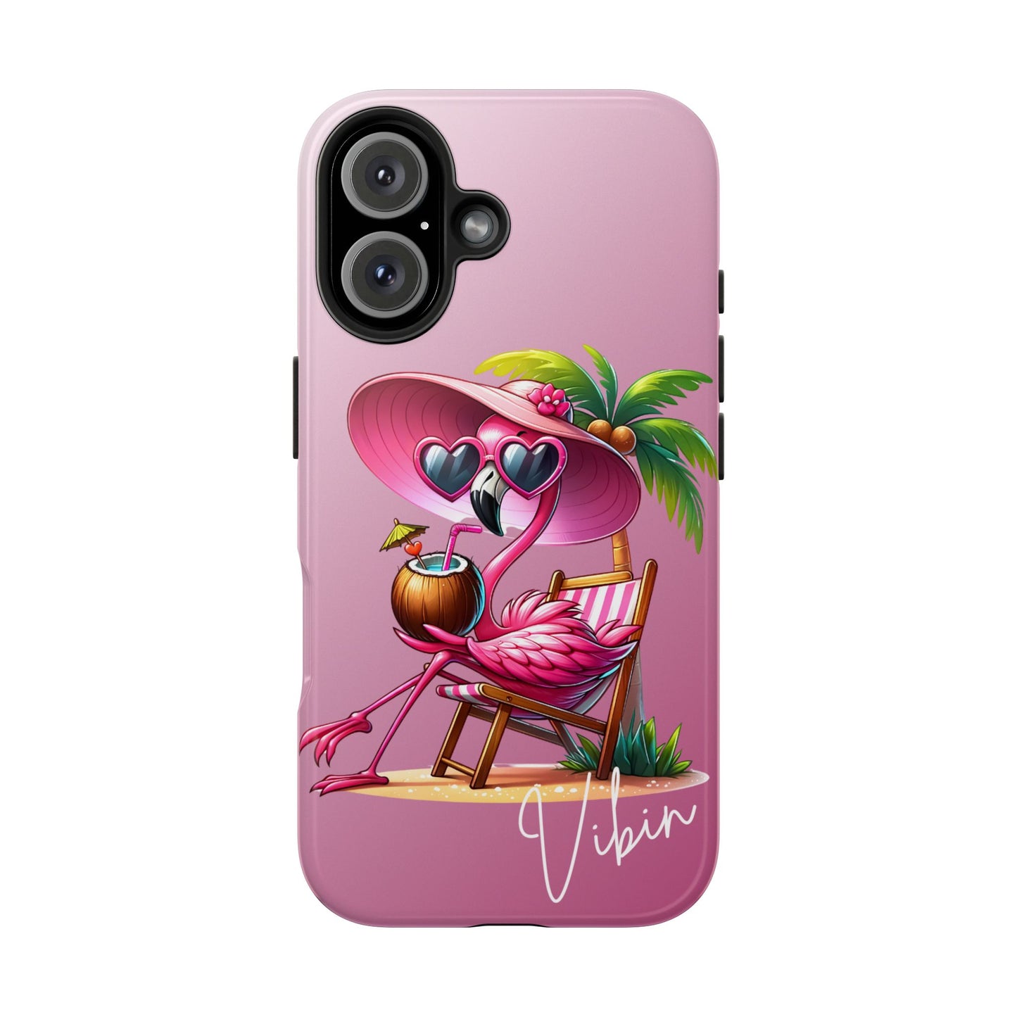 Pink flamingo summer aesthetics iPhone case. Compatible with iPhone models 11-16. Custom phone case for smartphones. design for Girls, Woman