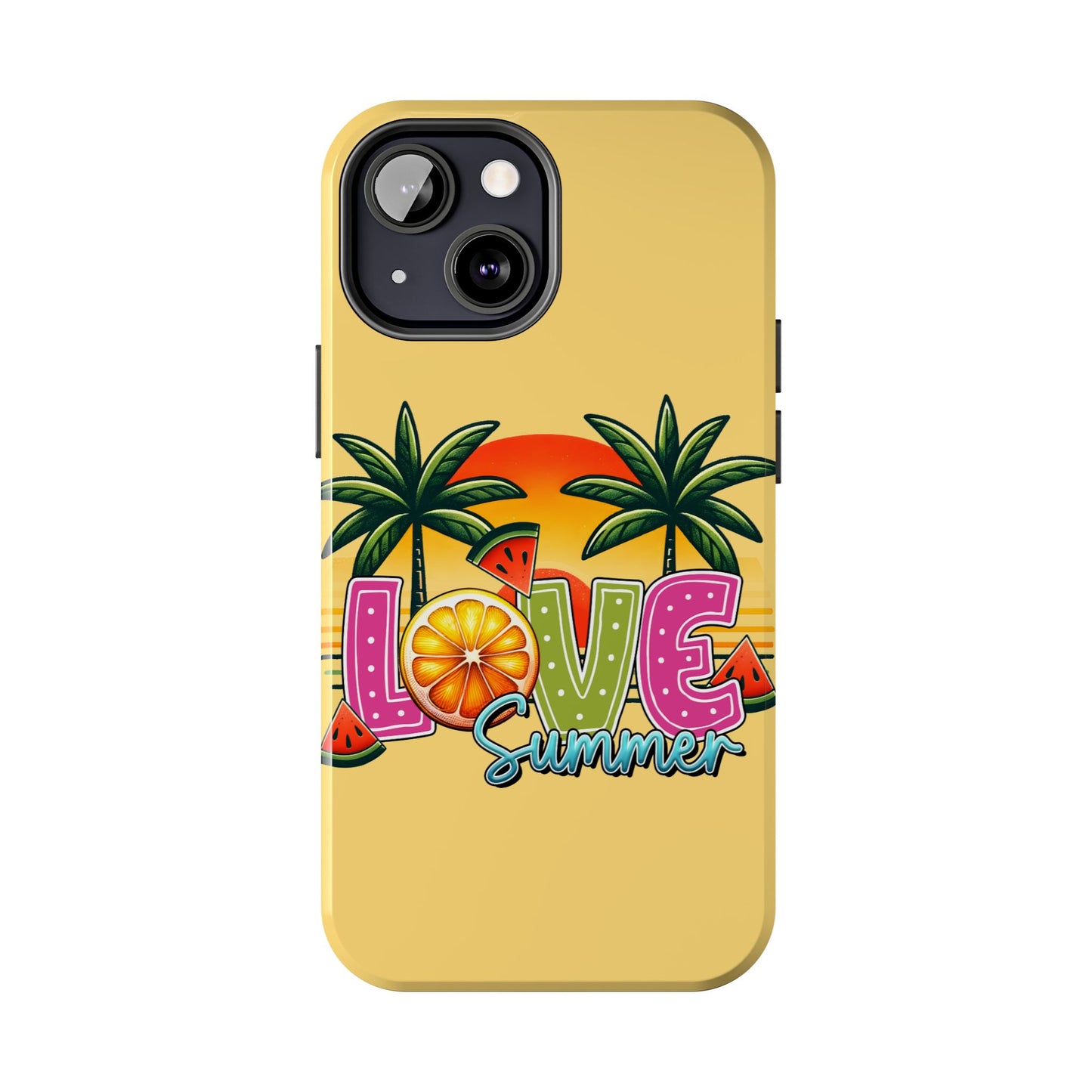 Yellow love summer aesthetics iPhone case. Compatible with iPhone models 11-16 Custom phone case for smartphones. design for Girls, Woman