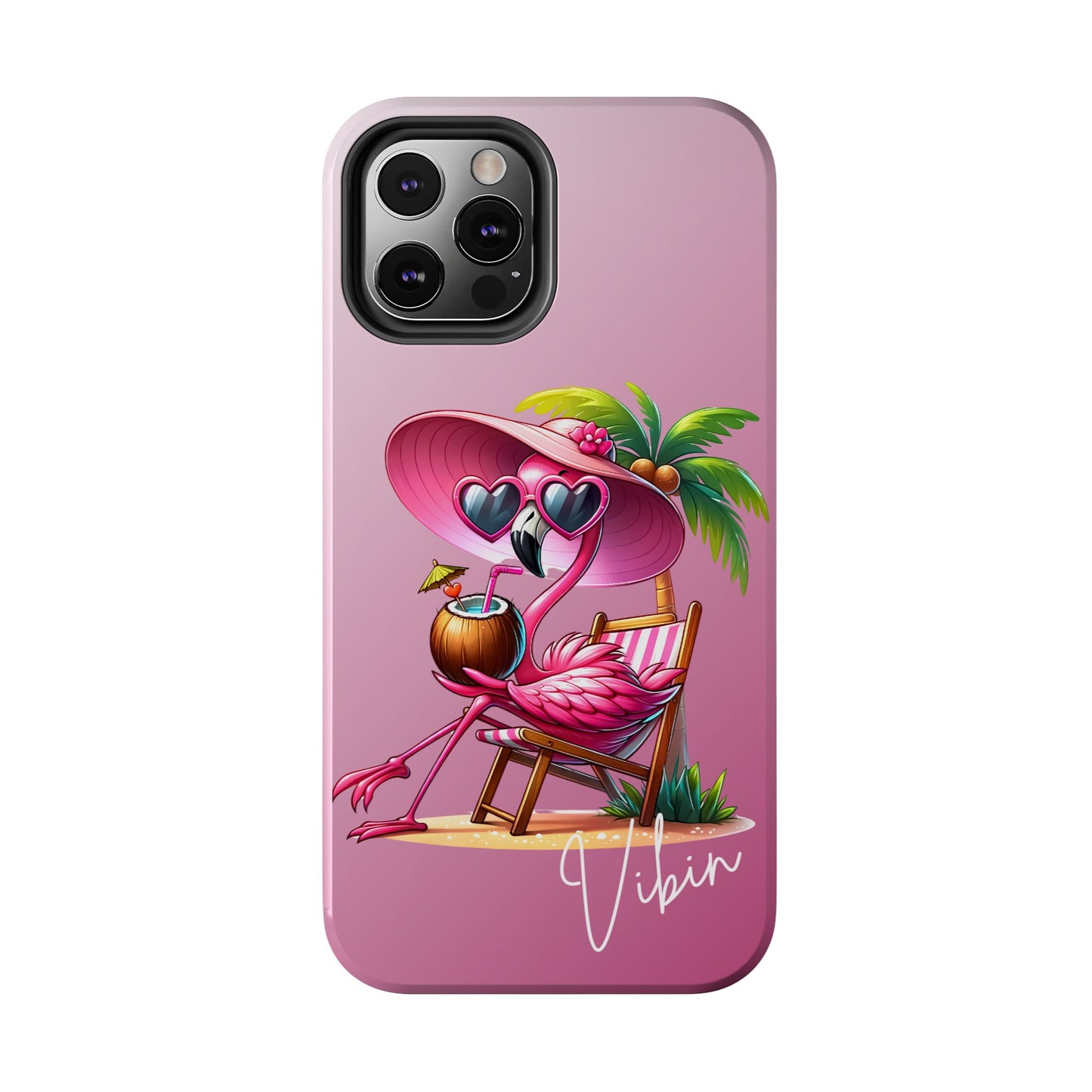 Pink flamingo summer aesthetics iPhone case. Compatible with iPhone models 11-16. Custom phone case for smartphones. design for Girls, Woman