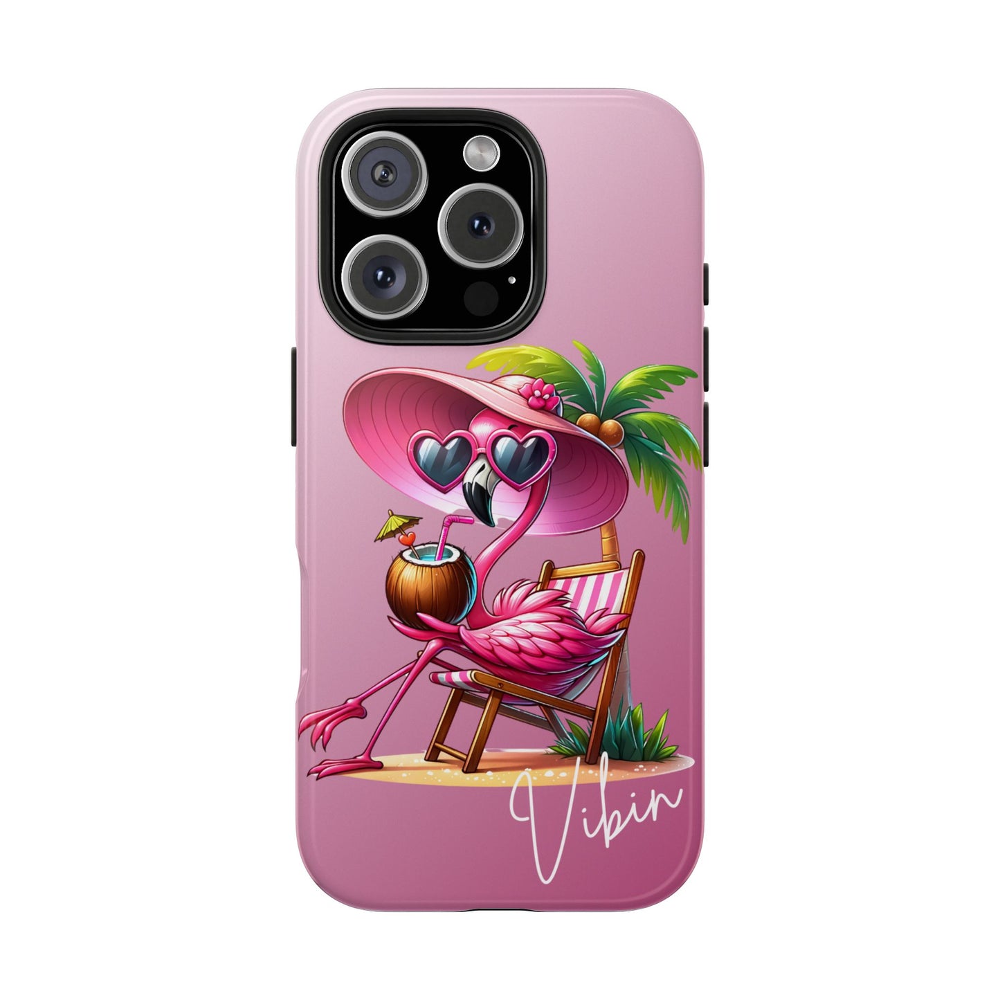Pink flamingo summer aesthetics iPhone case. Compatible with iPhone models 11-16. Custom phone case for smartphones. design for Girls, Woman